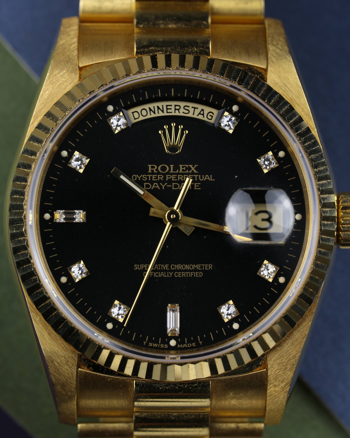 Rolex 18238 Day-Date 36mm 18k Yellow Gold Black Diamond Dial 1993