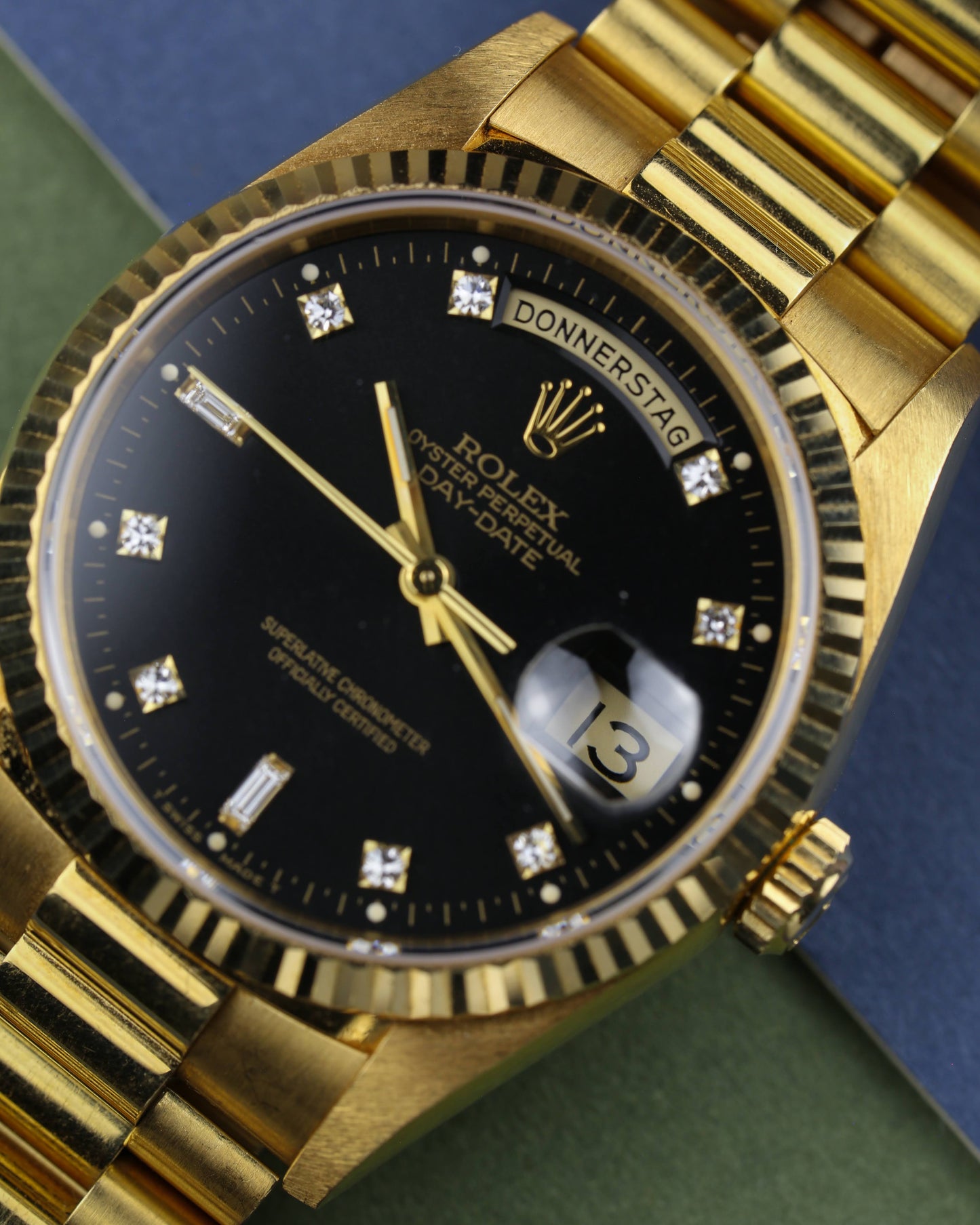 Rolex 18238 Day-Date 36mm 18k Yellow Gold Black Diamond Dial 1993