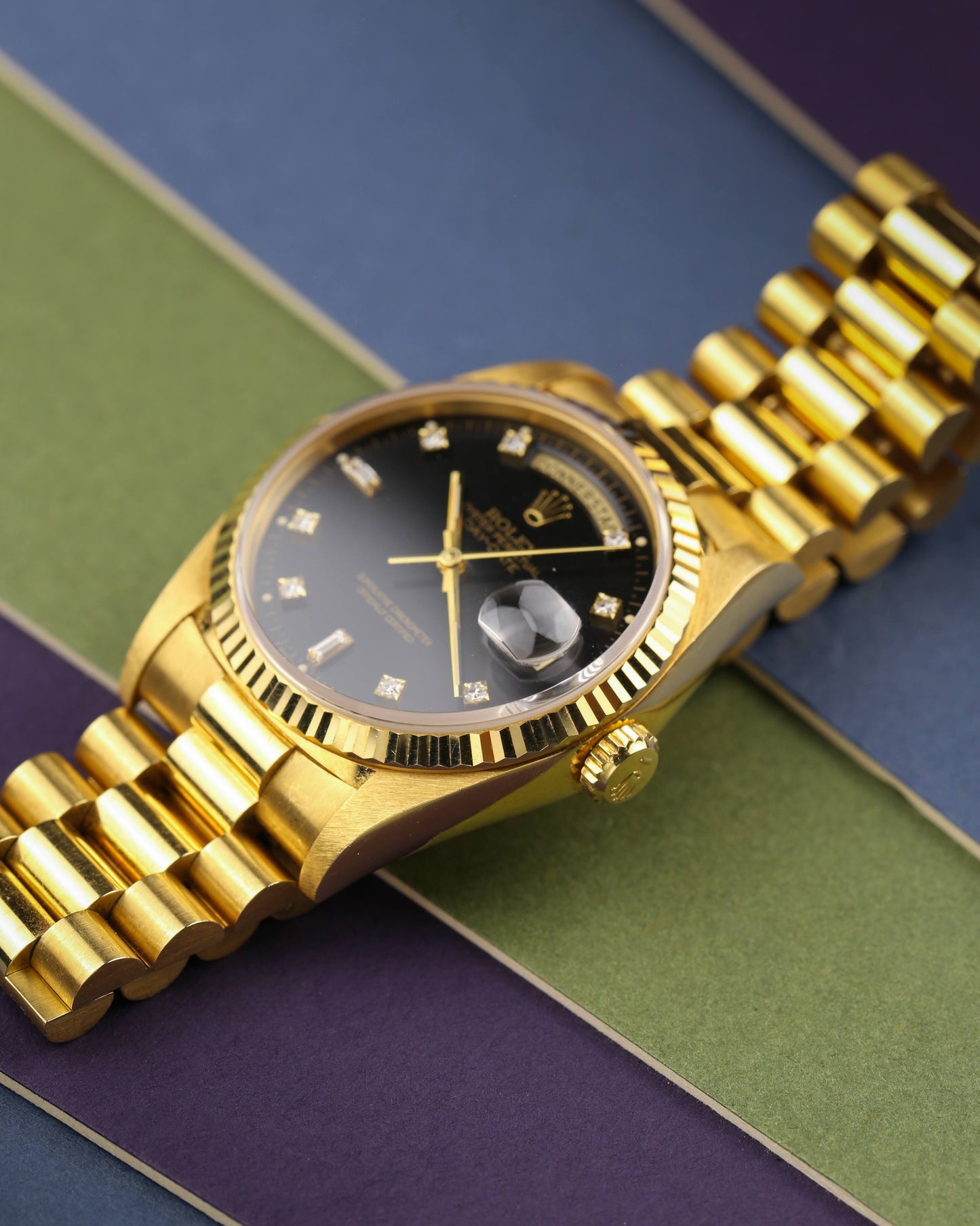 Rolex 18238 Day-Date 36mm 18k Yellow Gold Black Diamond Dial 1993
