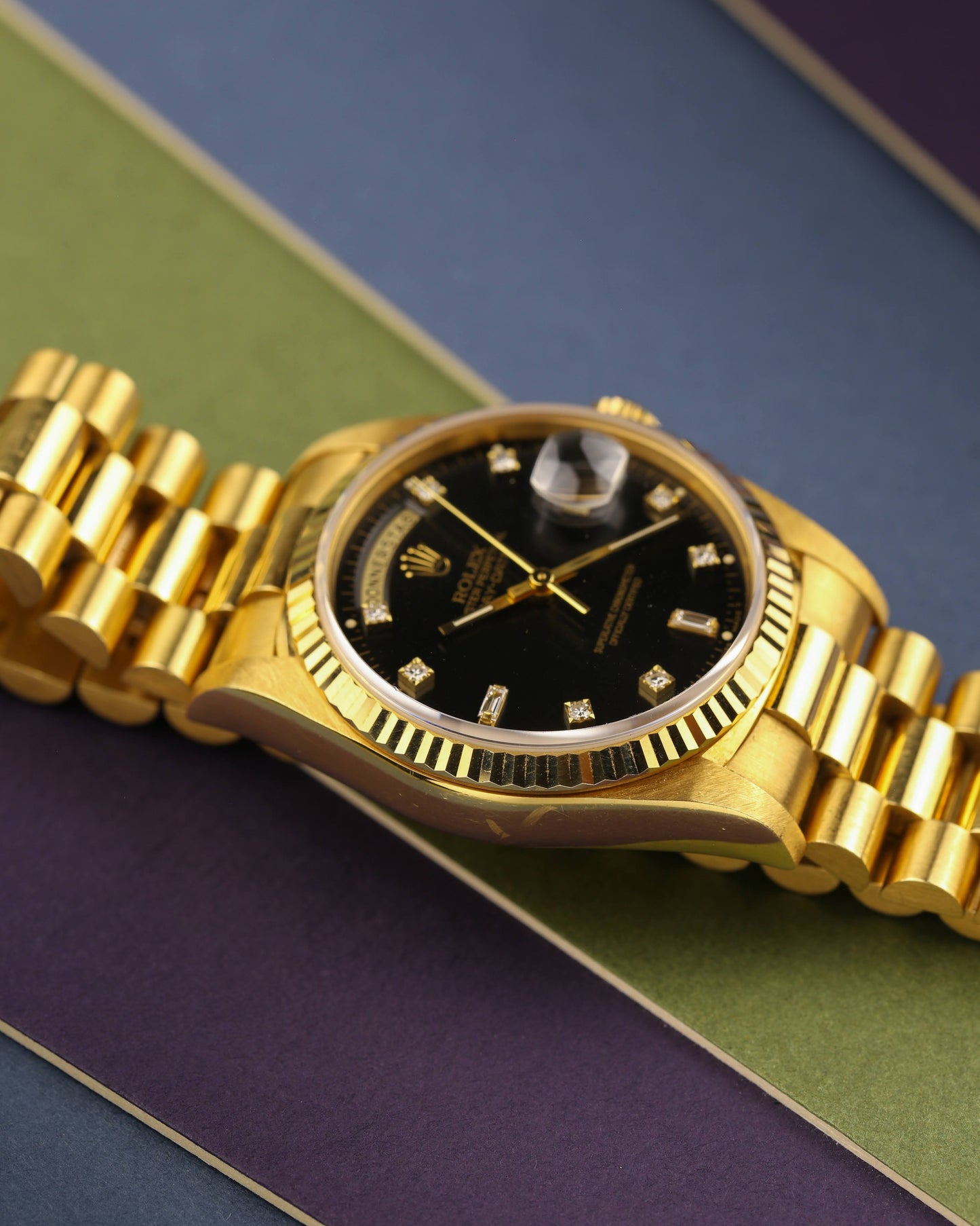 Rolex 18238 Day-Date 36mm 18k Yellow Gold Black Diamond Dial 1993