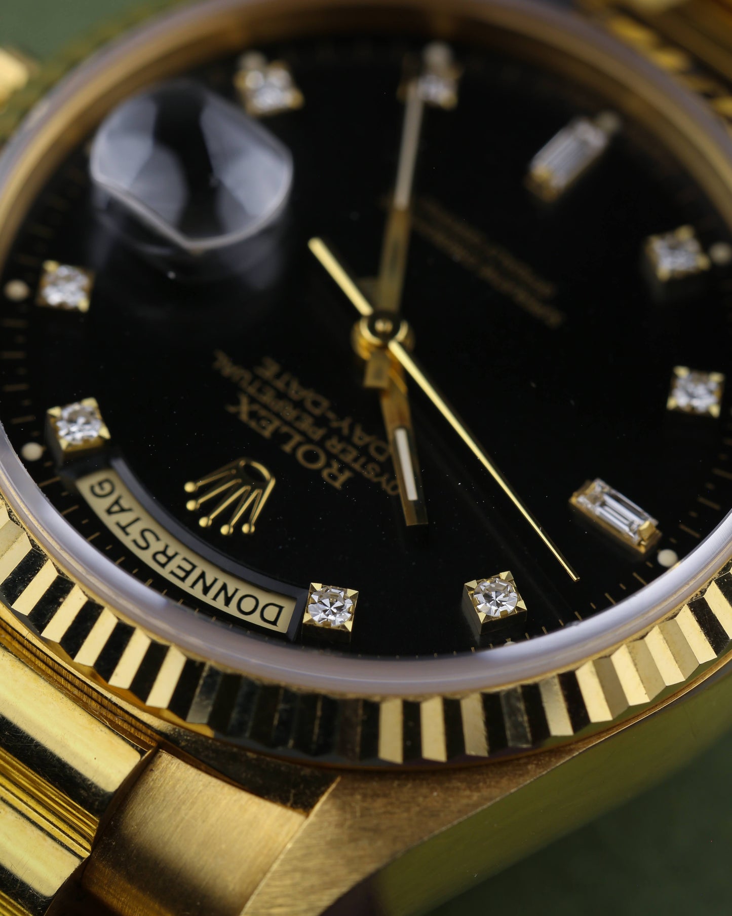 Rolex 18238 Day-Date 36mm 18k Yellow Gold Black Diamond Dial 1993
