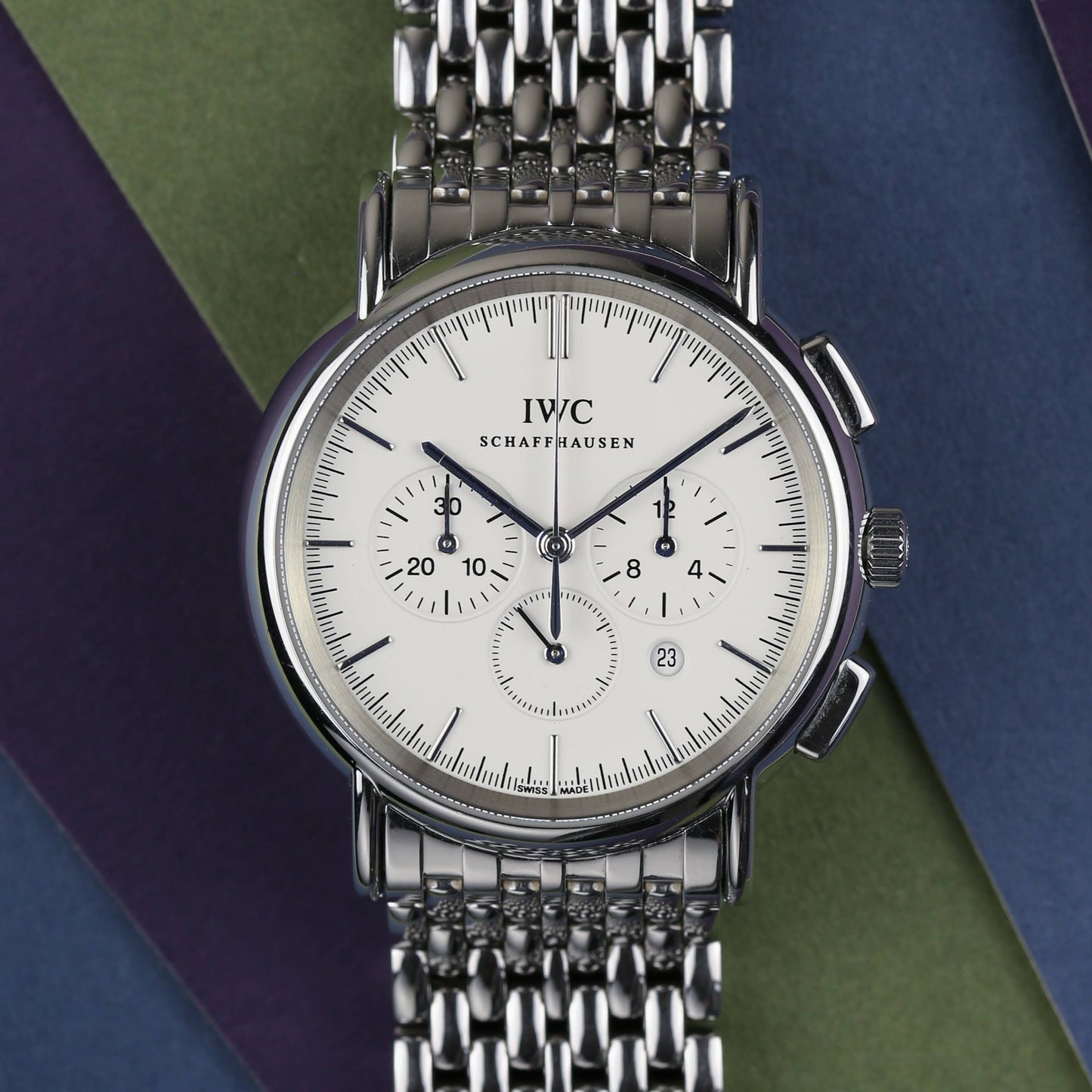 IWC Portofino Chronograph IW3724-03 MecaQuartz Steel Bracelet Serviced