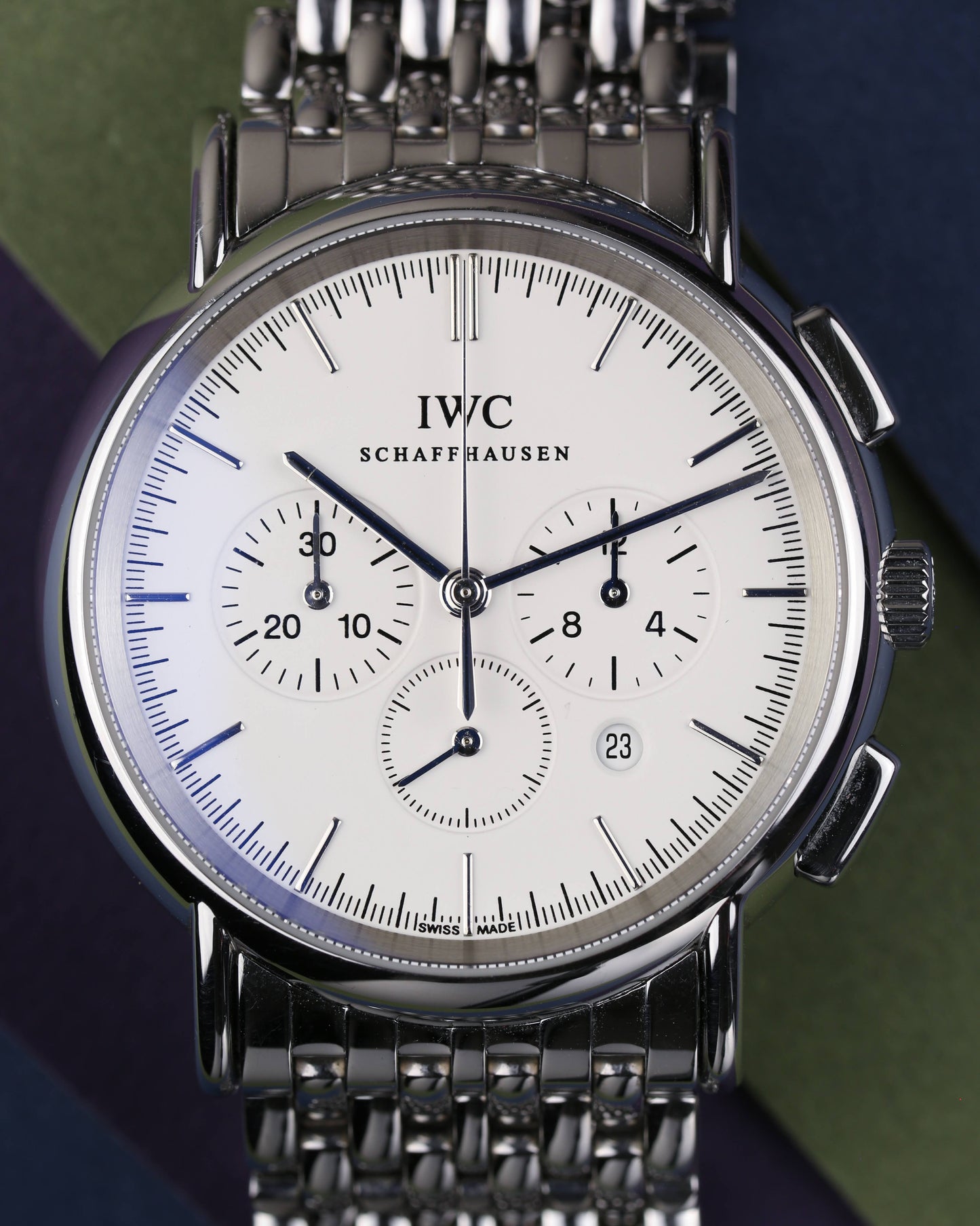 IWC Portofino Chronograph IW3724-03 MecaQuartz Steel Bracelet Serviced