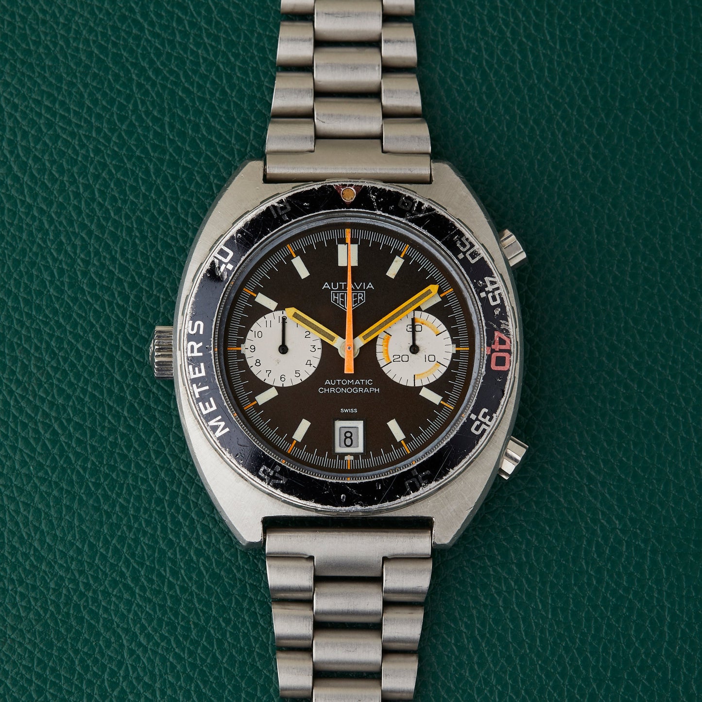 Heuer Autavia 11630 P Decompression Bezel Vintage Chocolate Dial