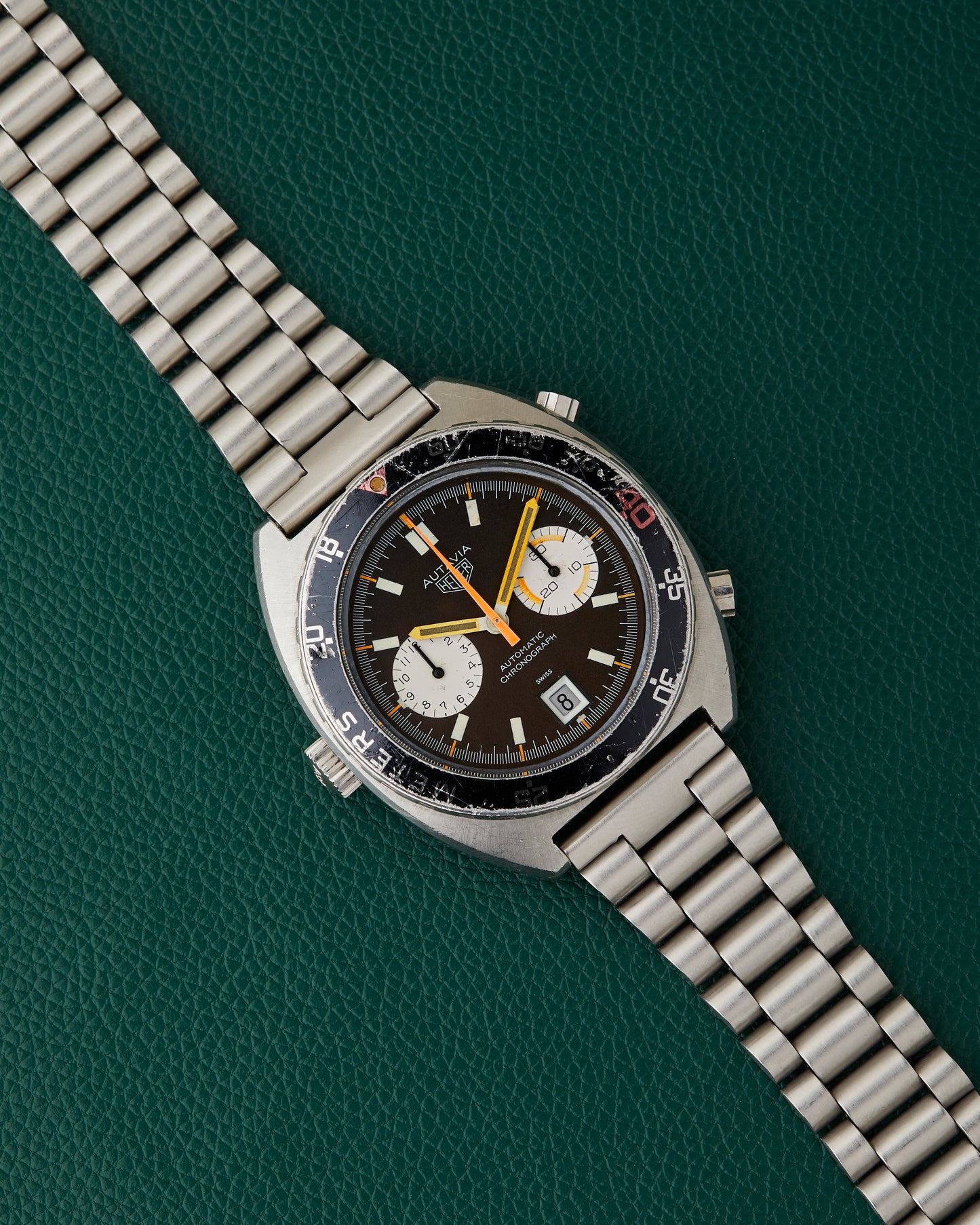 Heuer Autavia 11630 P Decompression Bezel Vintage Chocolate Dial