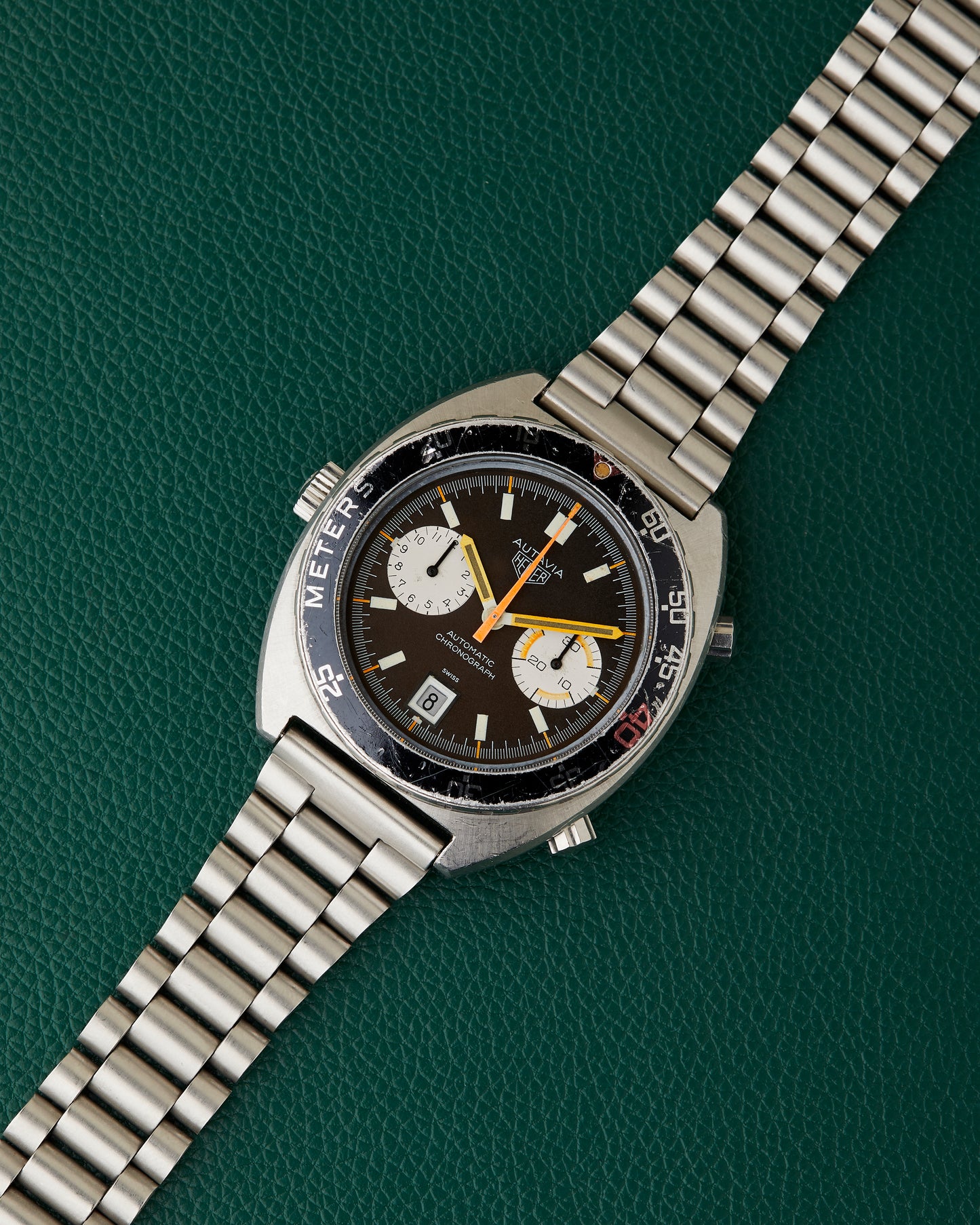 Heuer Autavia 11630 P Decompression Bezel Vintage Chocolate Dial