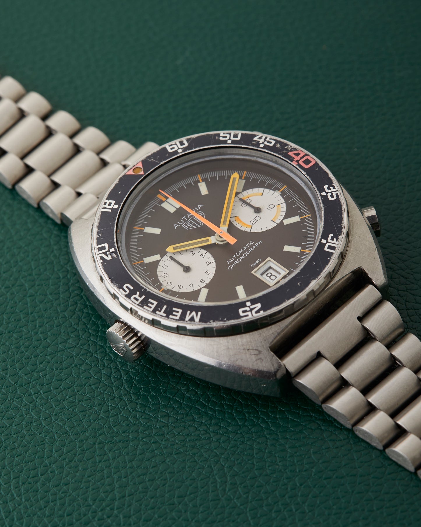 Heuer Autavia 11630 P Decompression Bezel Vintage Chocolate Dial
