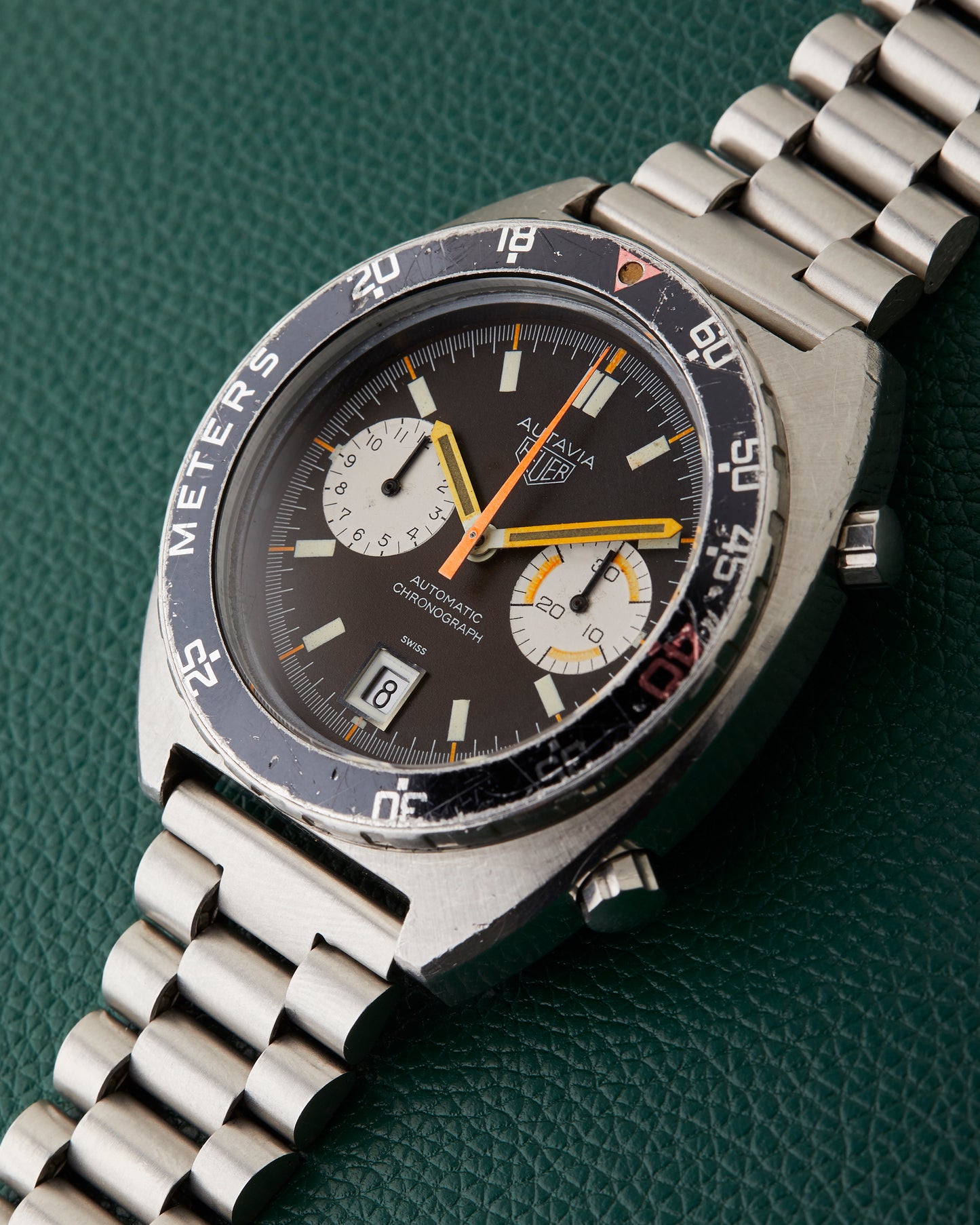 Heuer Autavia 11630 P Decompression Bezel Vintage Chocolate Dial