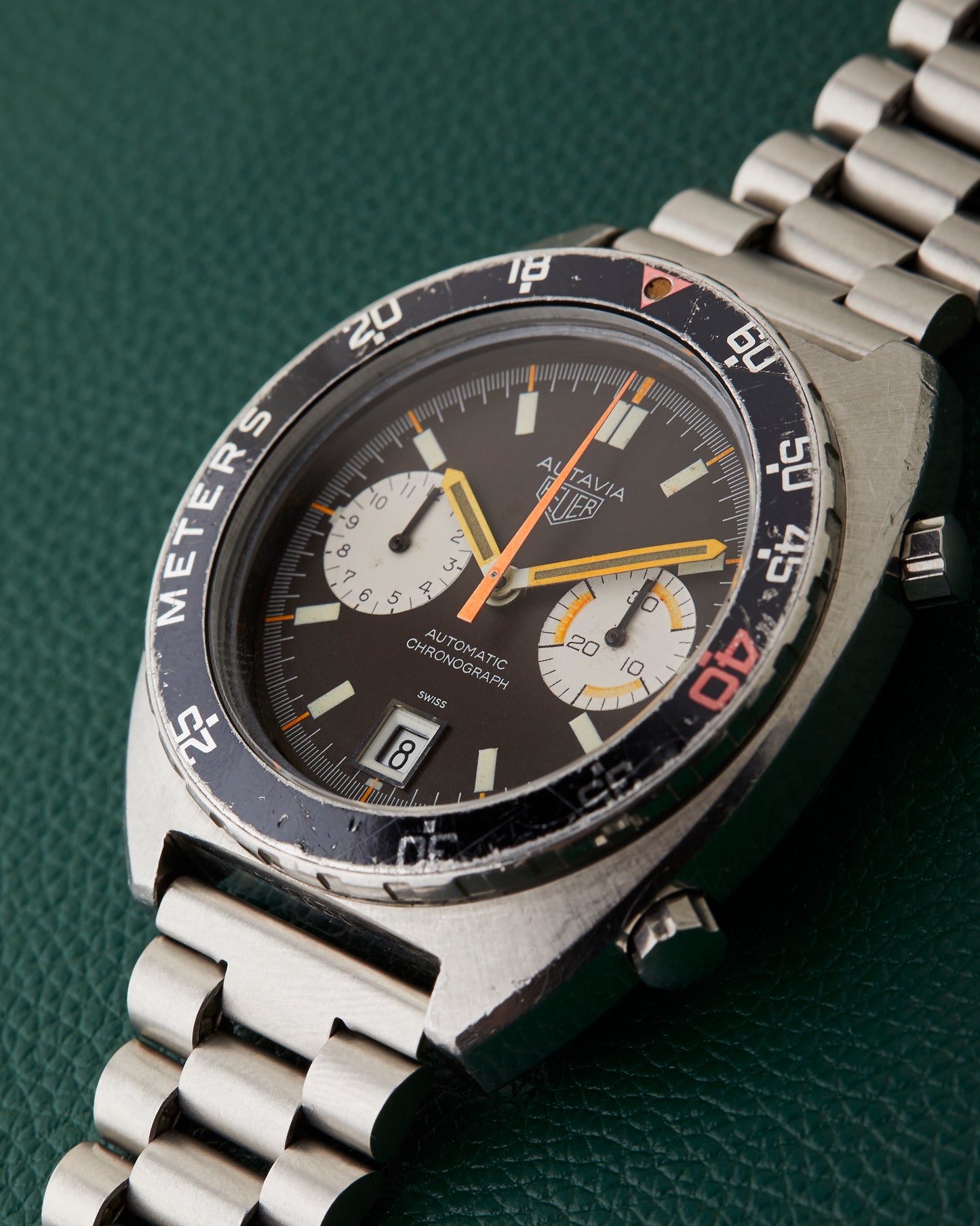 Heuer Autavia 11630 P Decompression Bezel Vintage Chocolate Dial