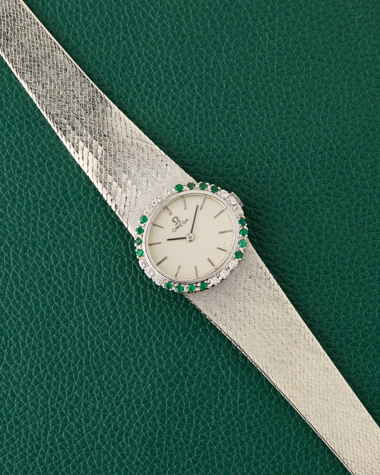 Omega Ref. 171BCF27P White Gold 18k Diamonds & Emeralds Cocktail Watch