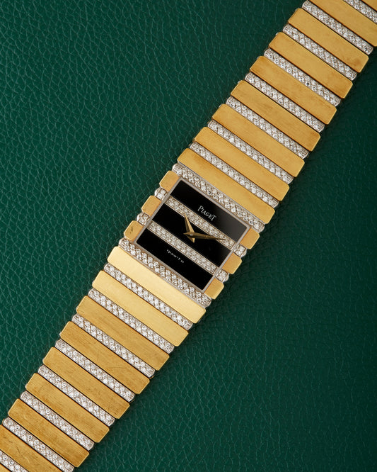 Piaget Polo 7131 C705 Square Jumbo 18k Gold Diamonds Onyx Dial