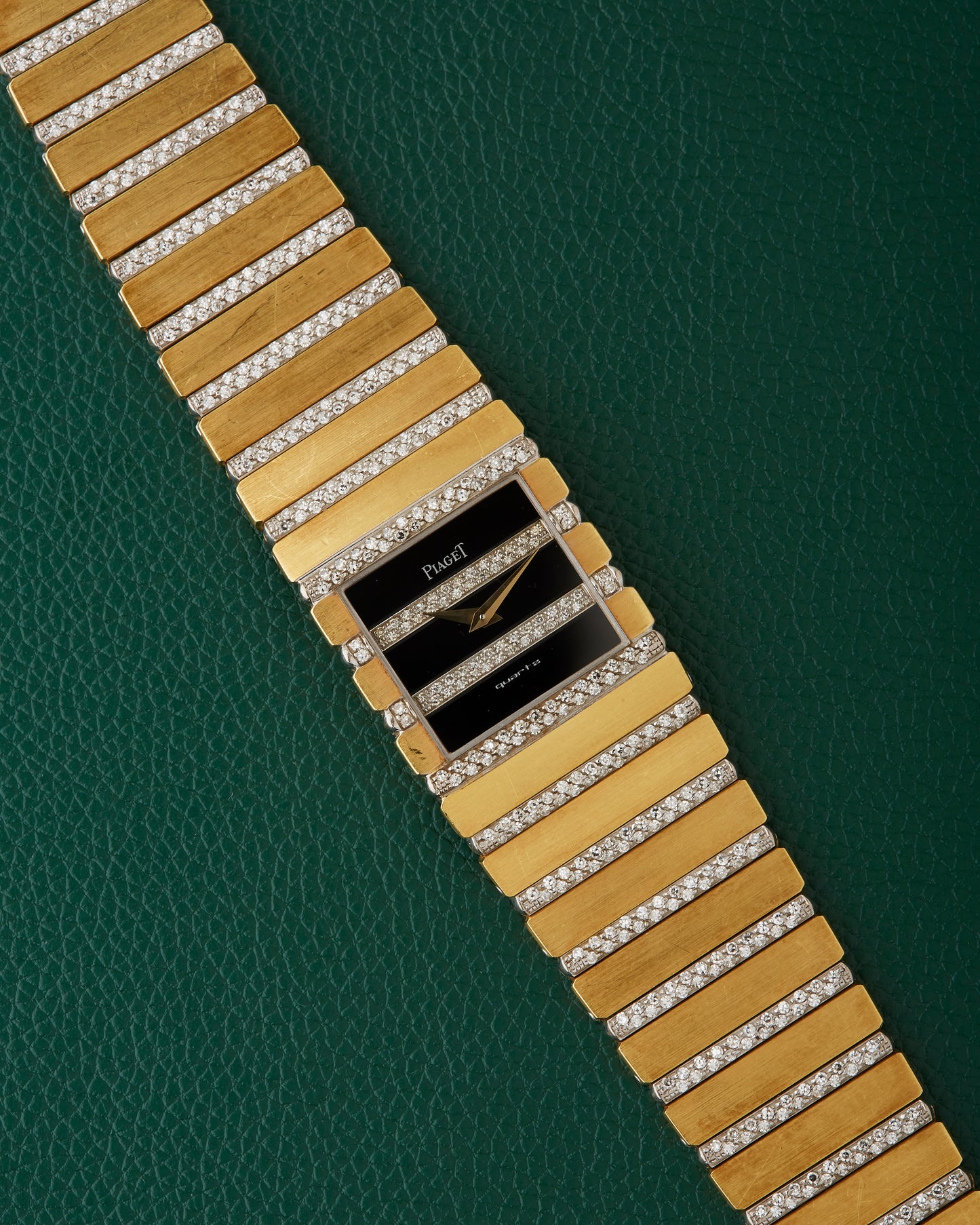 Piaget Polo 7131 C705 Square Jumbo 18k Gold Diamonds Onyx Dial