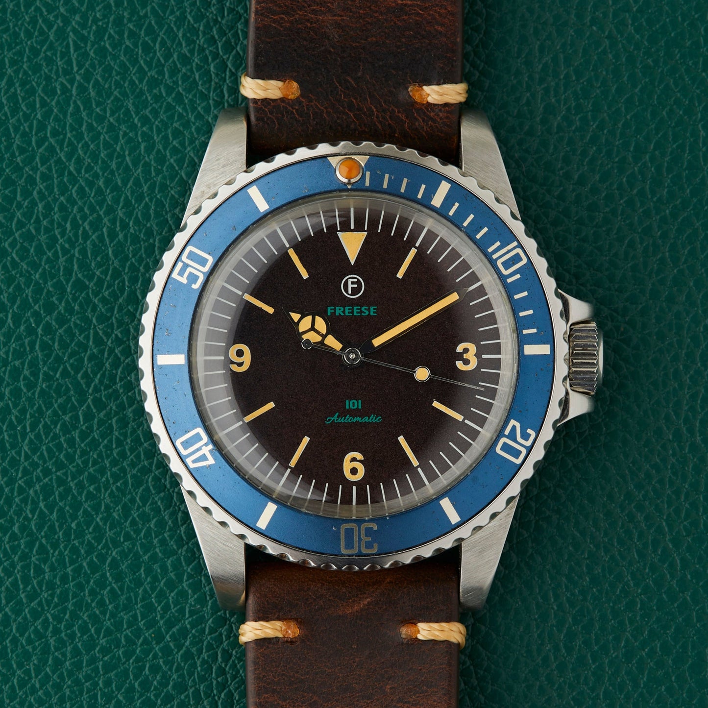 Freese 101 Dark Chocolate Dial Blue Bezel Simon Freese Watch