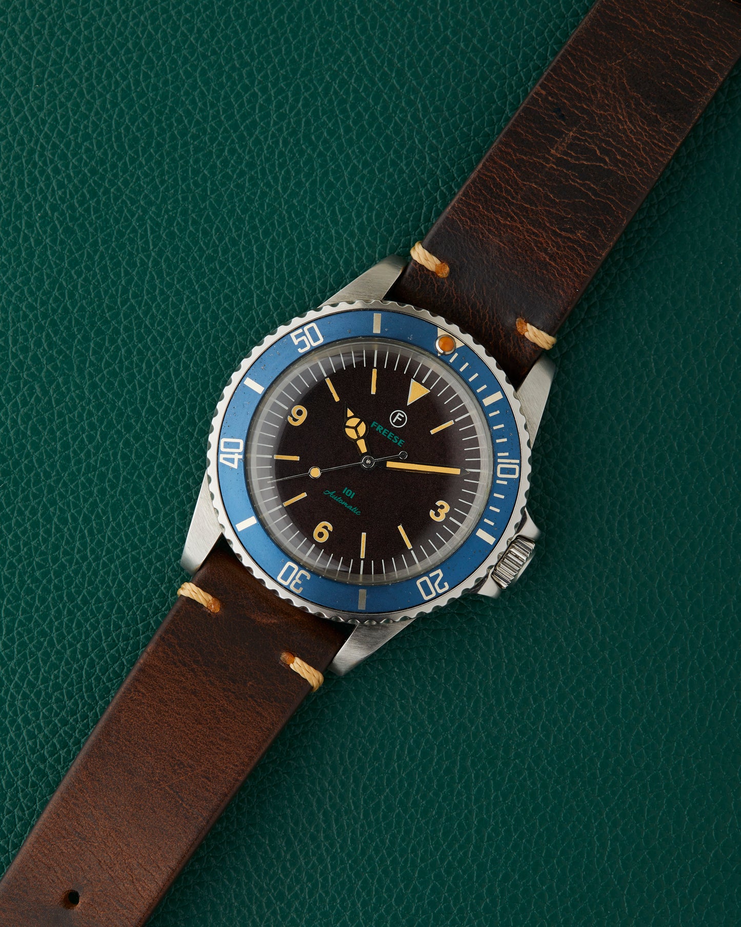 Freese 101 Dark Chocolate Dial Blue Bezel Simon Freese Watch