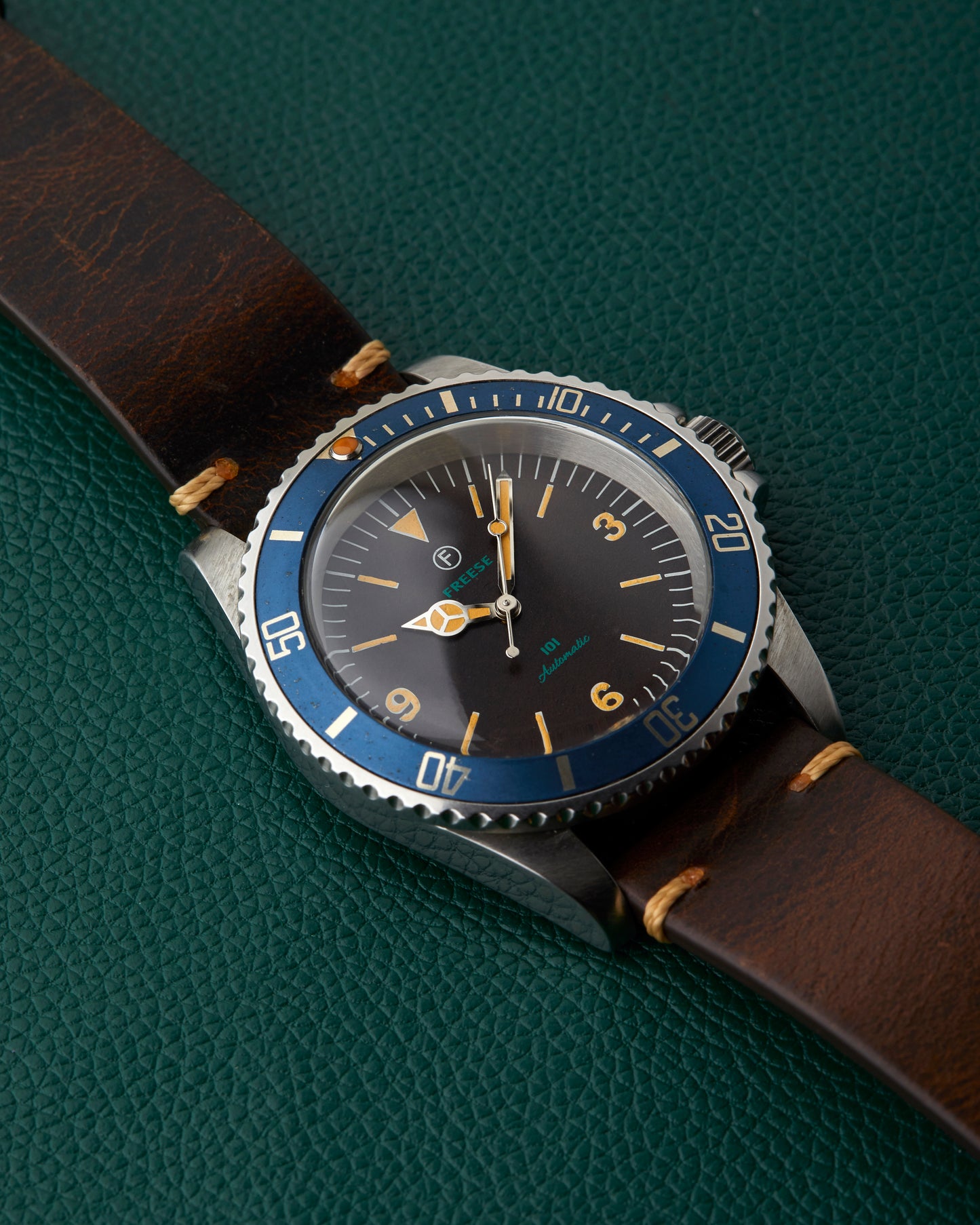 Freese 101 Dark Chocolate Dial Blue Bezel Simon Freese Watch