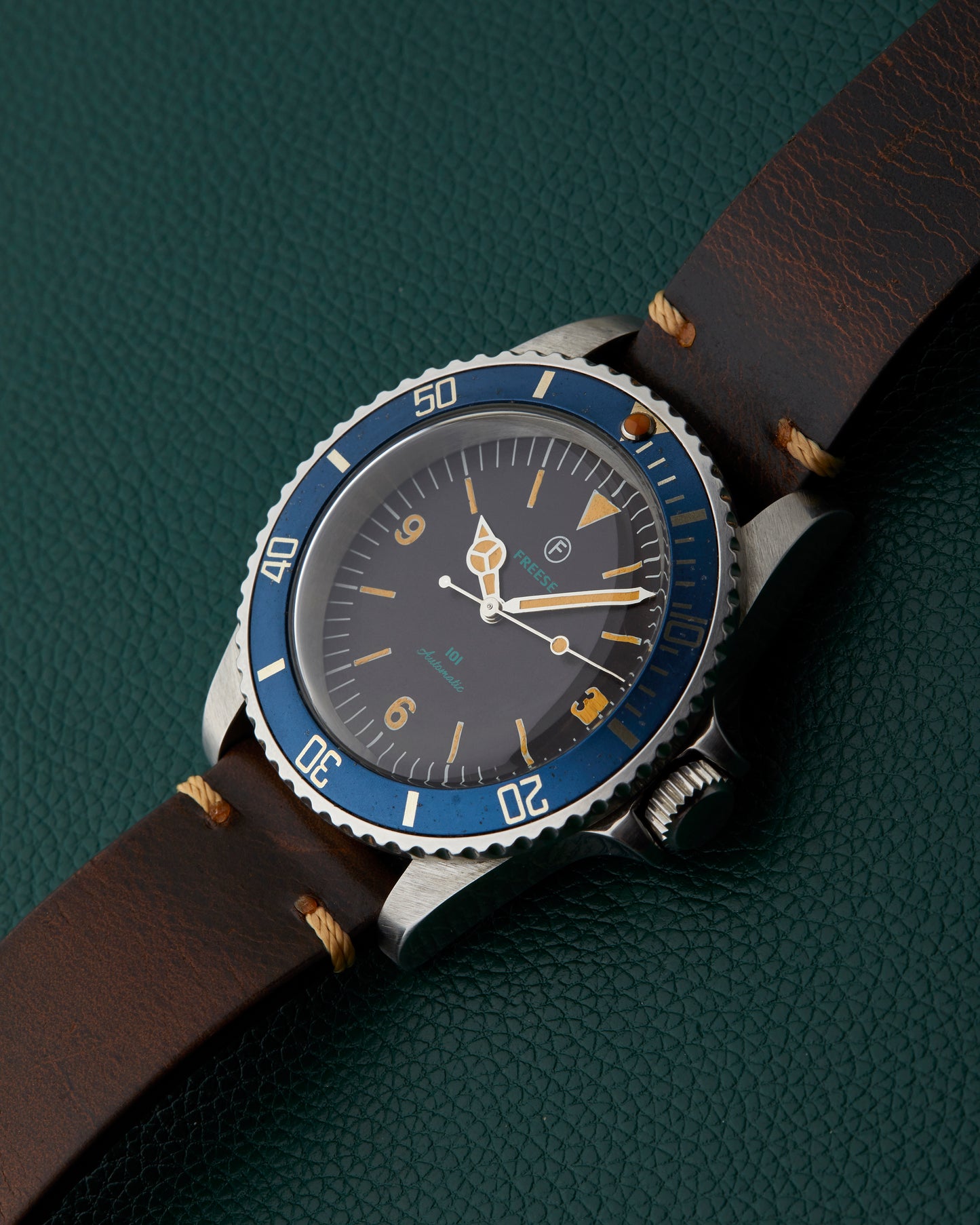 Freese 101 Dark Chocolate Dial Blue Bezel Simon Freese Watch