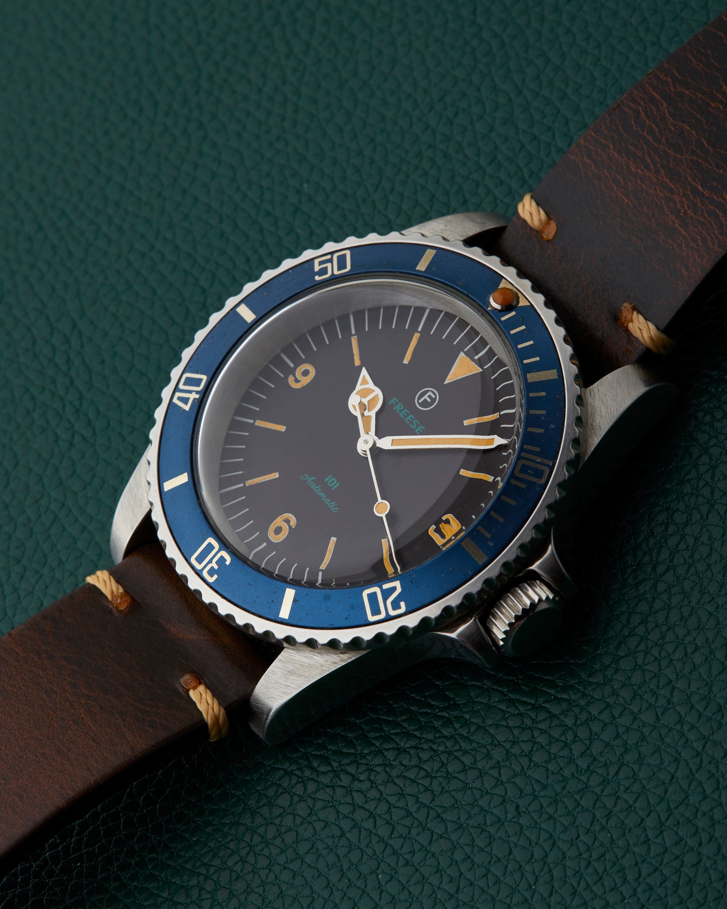Freese 101 Dark Chocolate Dial Blue Bezel Simon Freese Watch