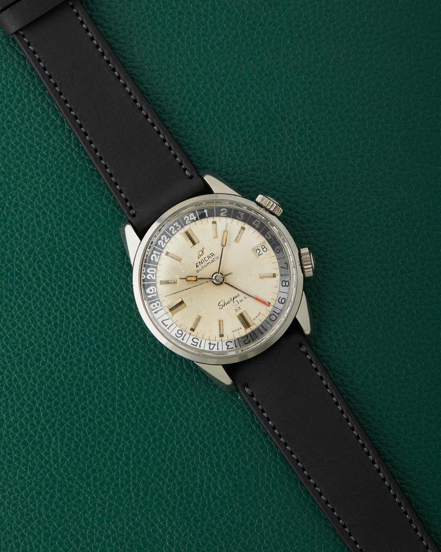 Enicar Sherpa Jet 33 Ref. 126/002 Silver Patina Dial Dual Crowns