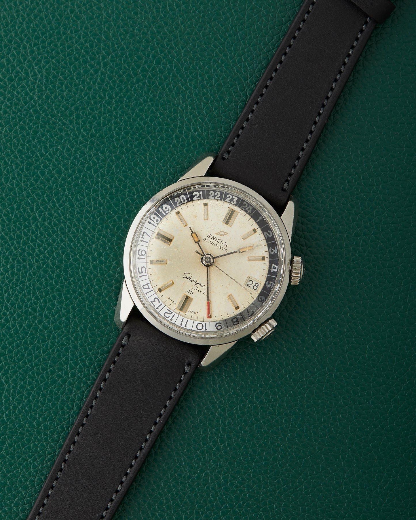 Enicar Sherpa Jet 33 Ref. 126/002 Silver Patina Dial Dual Crowns