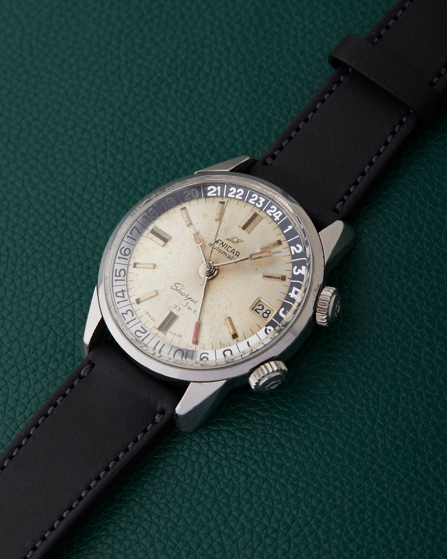 Enicar Sherpa Jet 33 Ref. 126/002 Silver Patina Dial Dual Crowns