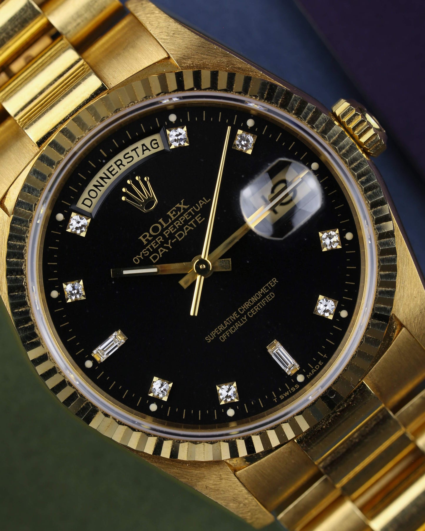 Rolex 18238 Day-Date 36mm 18k Yellow Gold Black Diamond Dial 1993