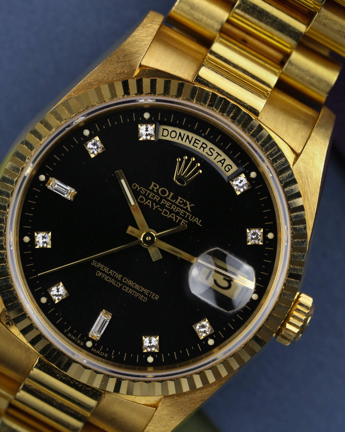 Rolex 18238 Day-Date 36mm 18k Yellow Gold Black Diamond Dial 1993