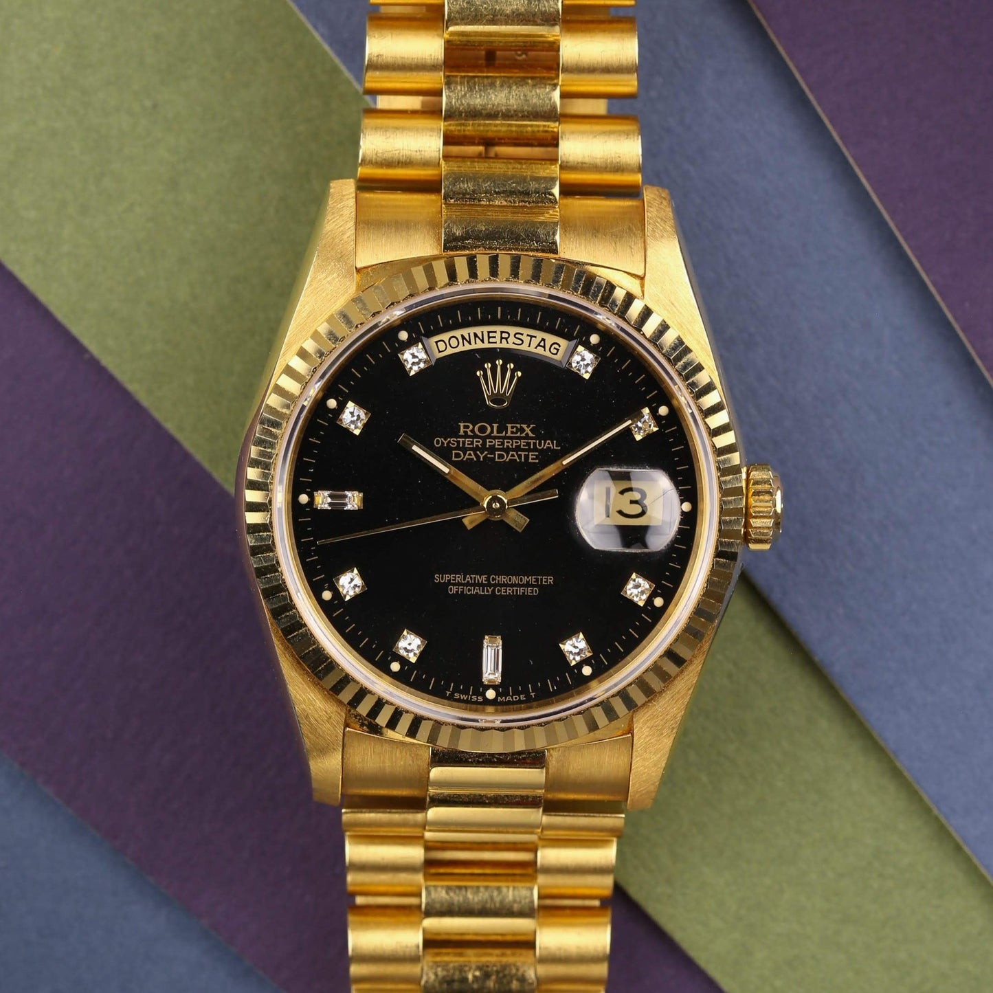 Rolex 18238 Day-Date 36mm 18k Yellow Gold Black Diamond Dial 1993