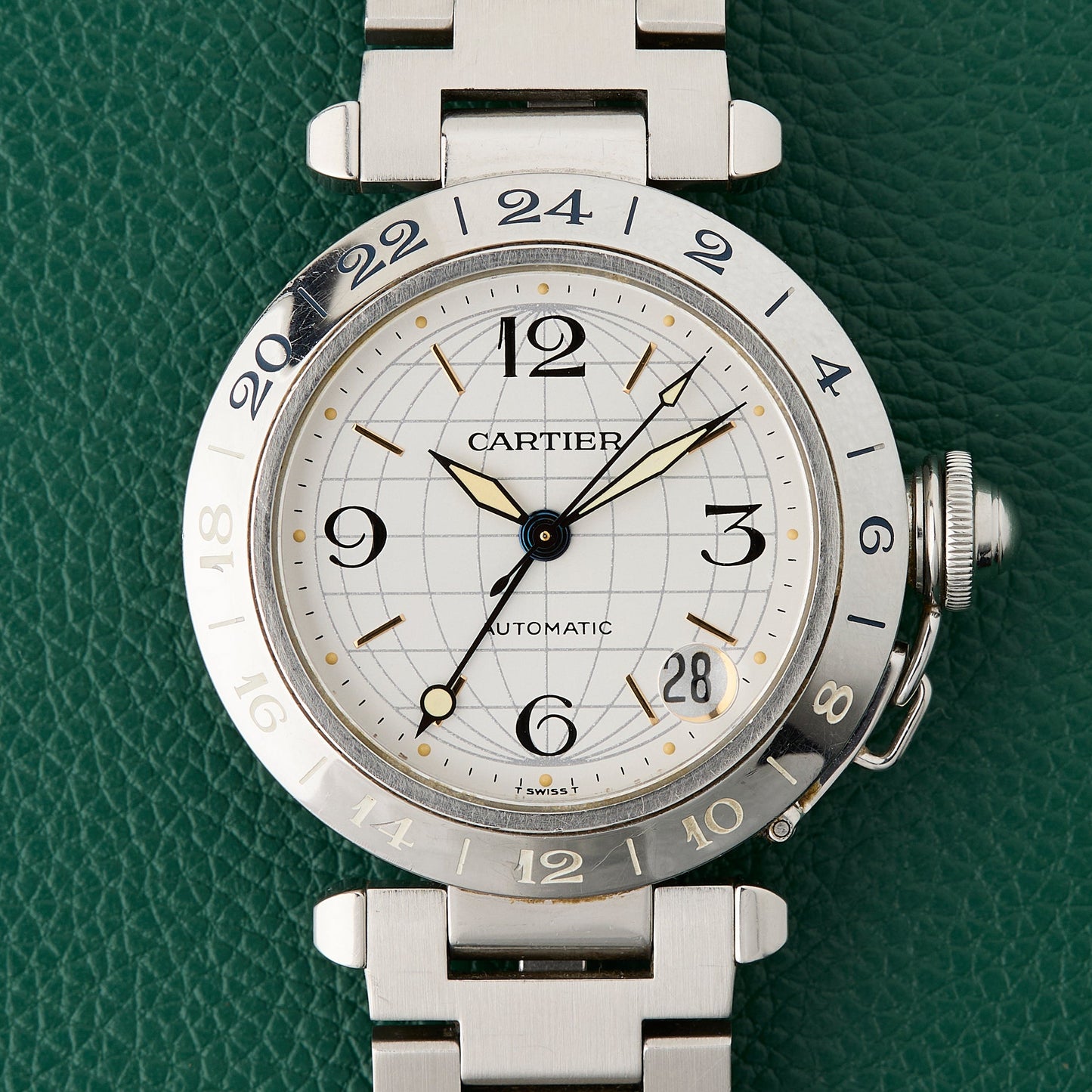 Cartier Pasha C GMT Ref. 2377 Steel Bracelet Automatic Red Box