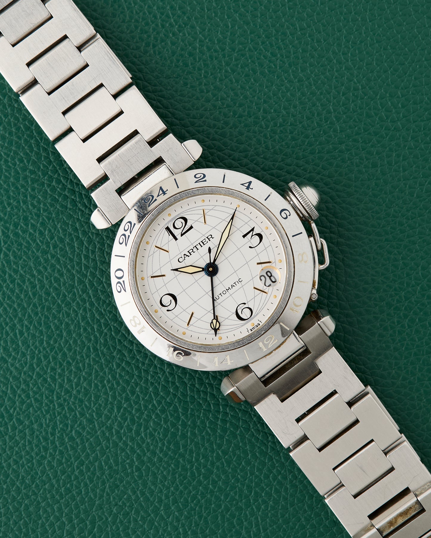 Cartier Pasha C GMT Ref. 2377 Steel Bracelet Automatic Red Box