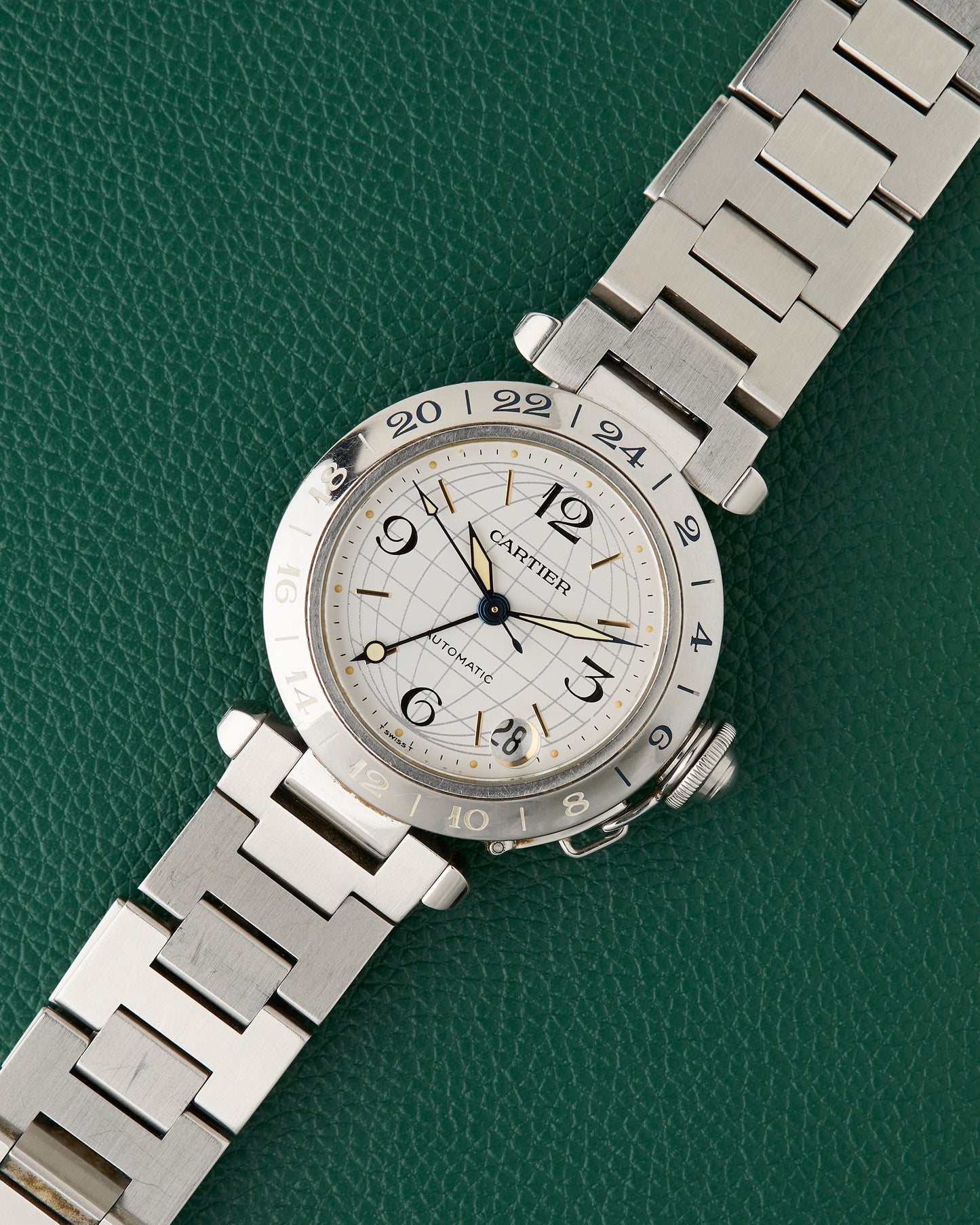 Cartier Pasha C GMT Ref. 2377 Steel Bracelet Automatic Red Box