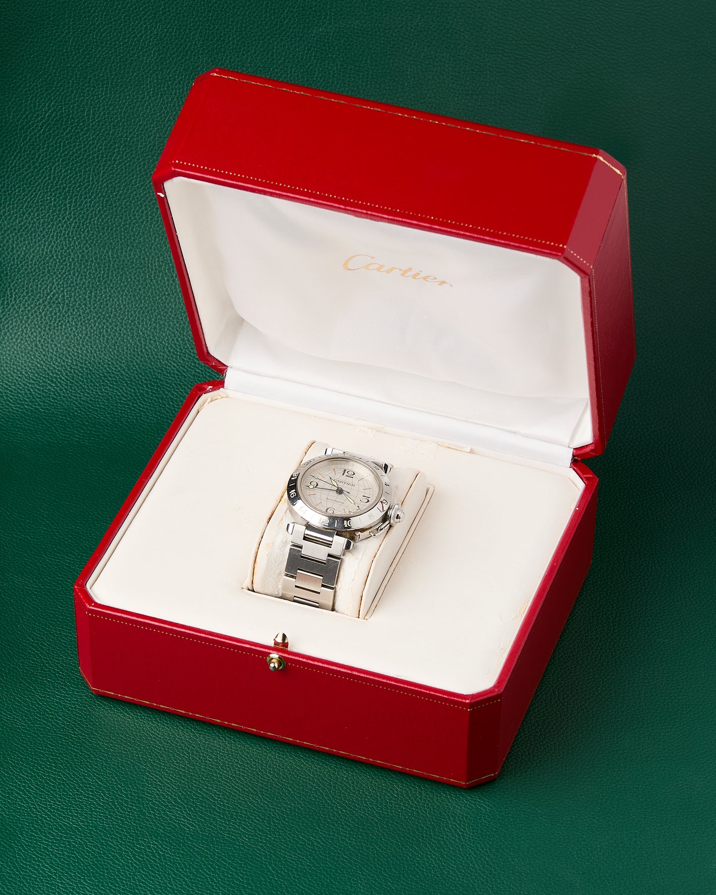 Cartier Pasha C GMT Ref. 2377 Steel Bracelet Automatic Red Box