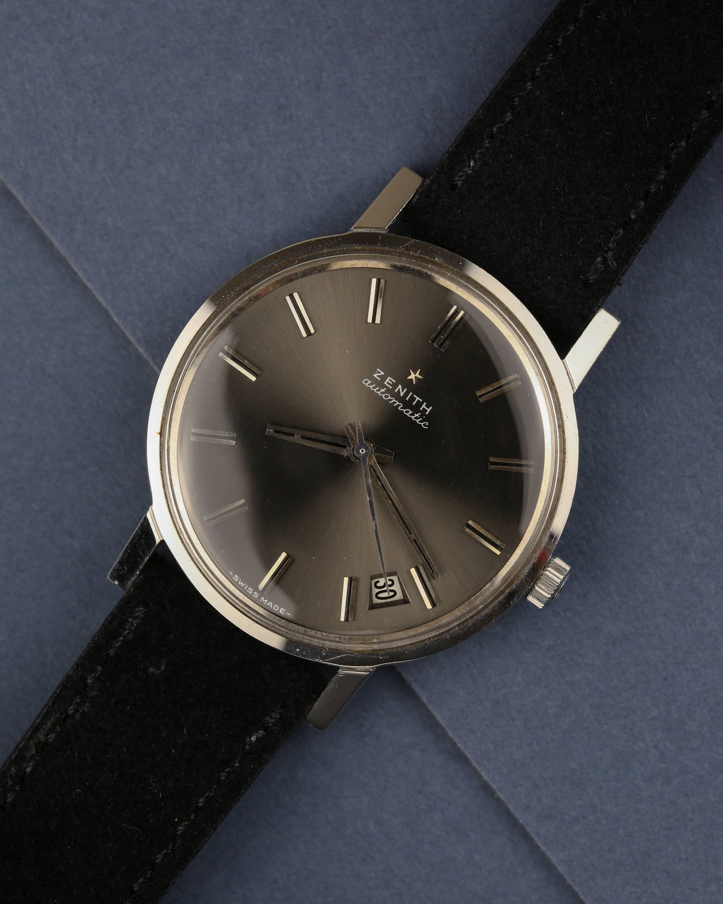 Zenith Automatic Slate Grey Sunburst Dial Vintage Steel Watch