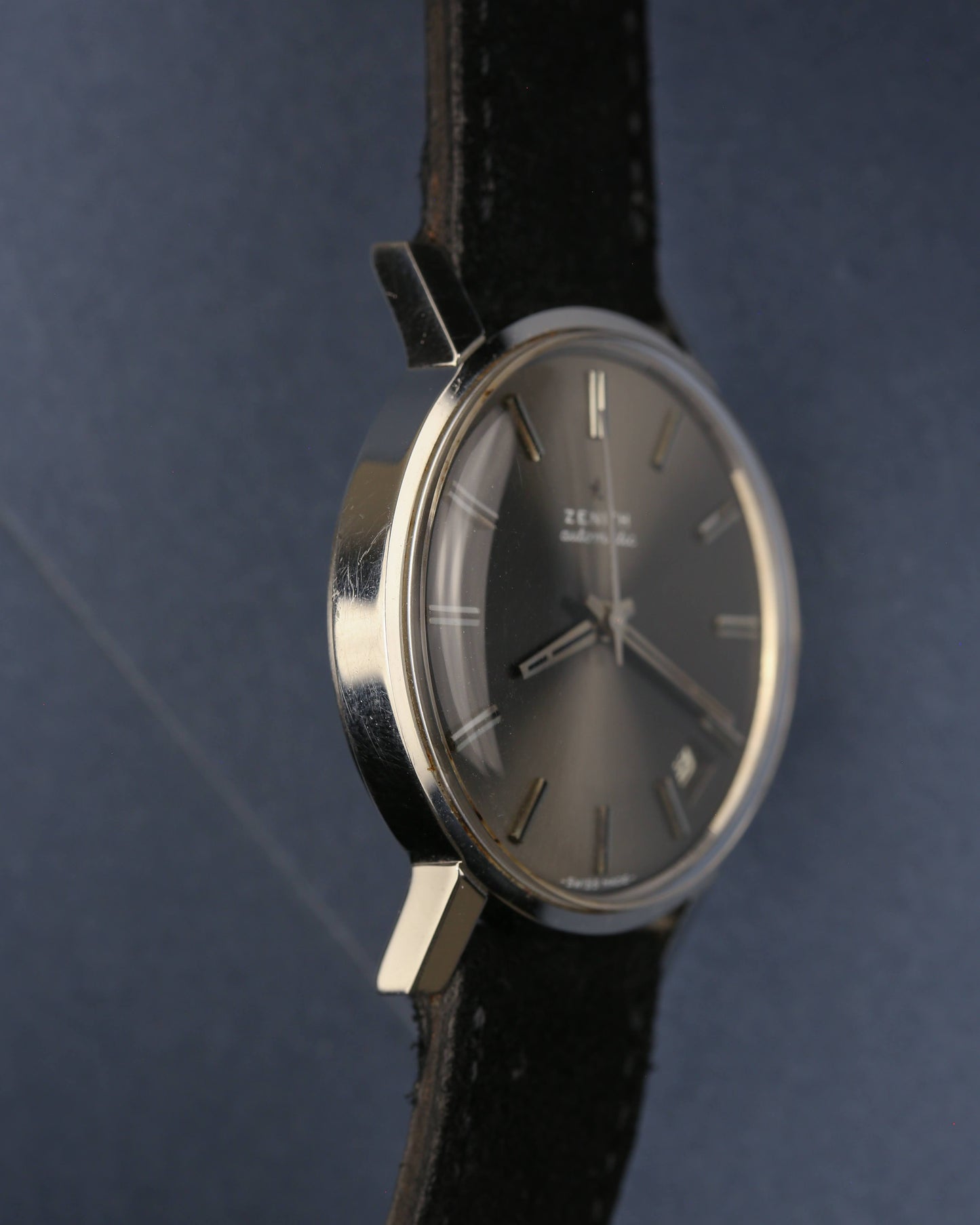 Zenith Automatic Slate Grey Sunburst Dial Vintage Steel Watch