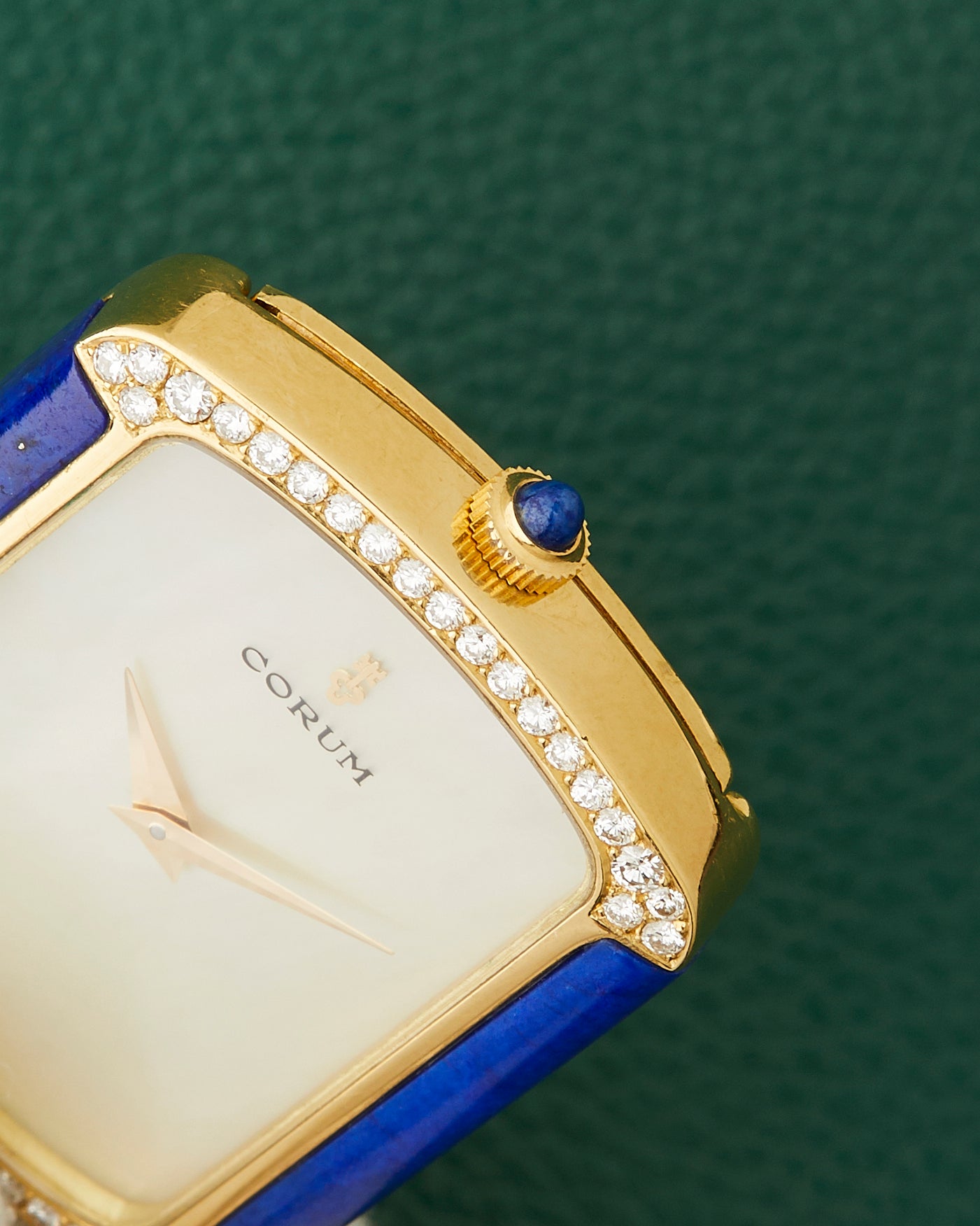 Corum 18k Yellow Gold Ref. 176424 Lapis Lazuli Diamonds Mother of Pearl Dial Pendant Watch