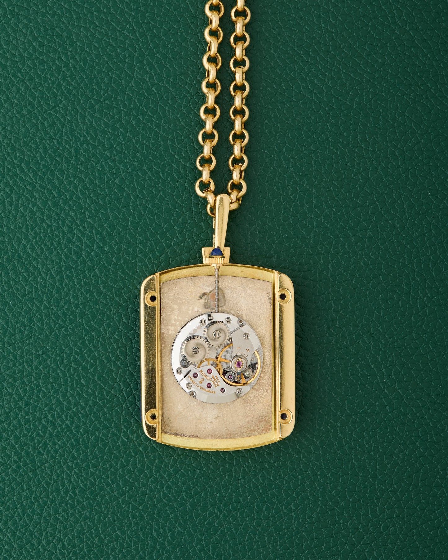 Corum 18k Yellow Gold Ref. 176424 Lapis Lazuli Diamonds Mother of Pearl Dial Pendant Watch
