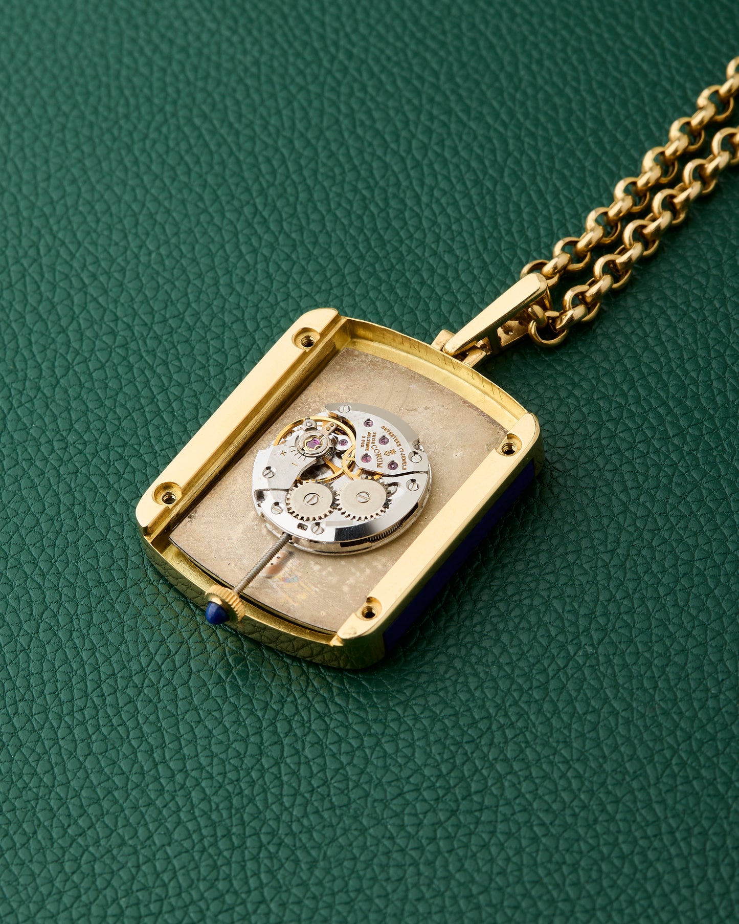 Corum 18k Yellow Gold Ref. 176424 Lapis Lazuli Diamonds Mother of Pearl Dial Pendant Watch