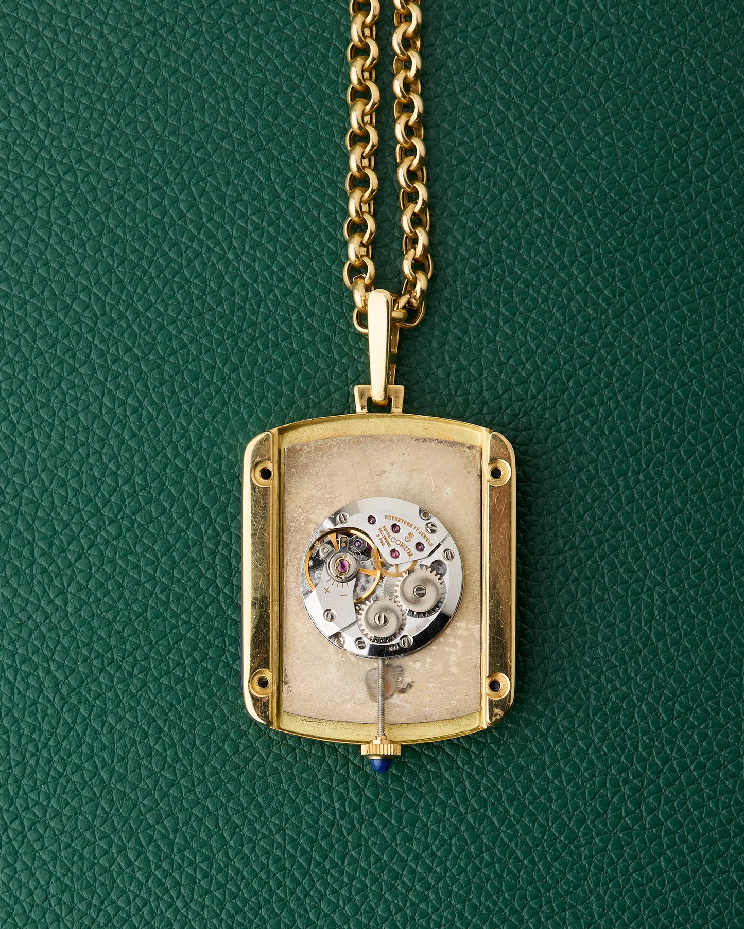 Corum 18k Yellow Gold Ref. 176424 Lapis Lazuli Diamonds Mother of Pearl Dial Pendant Watch