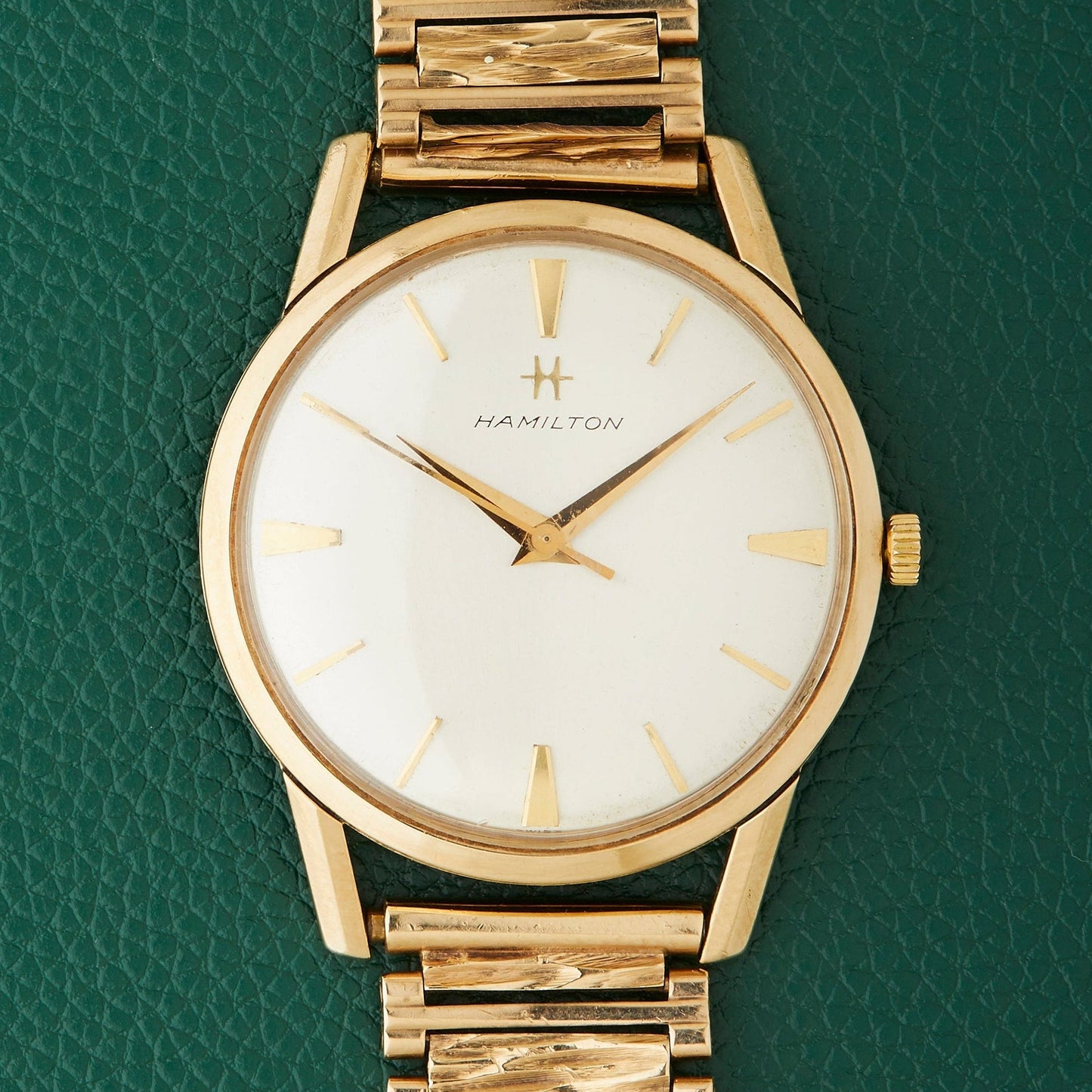 Hamilton 9k Yellow Gold Vintage Dress Watch 9k Bark Bracelet