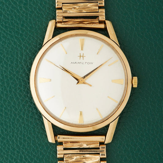 Hamilton 9k Yellow Gold Vintage Dress Watch 9k Bark Bracelet