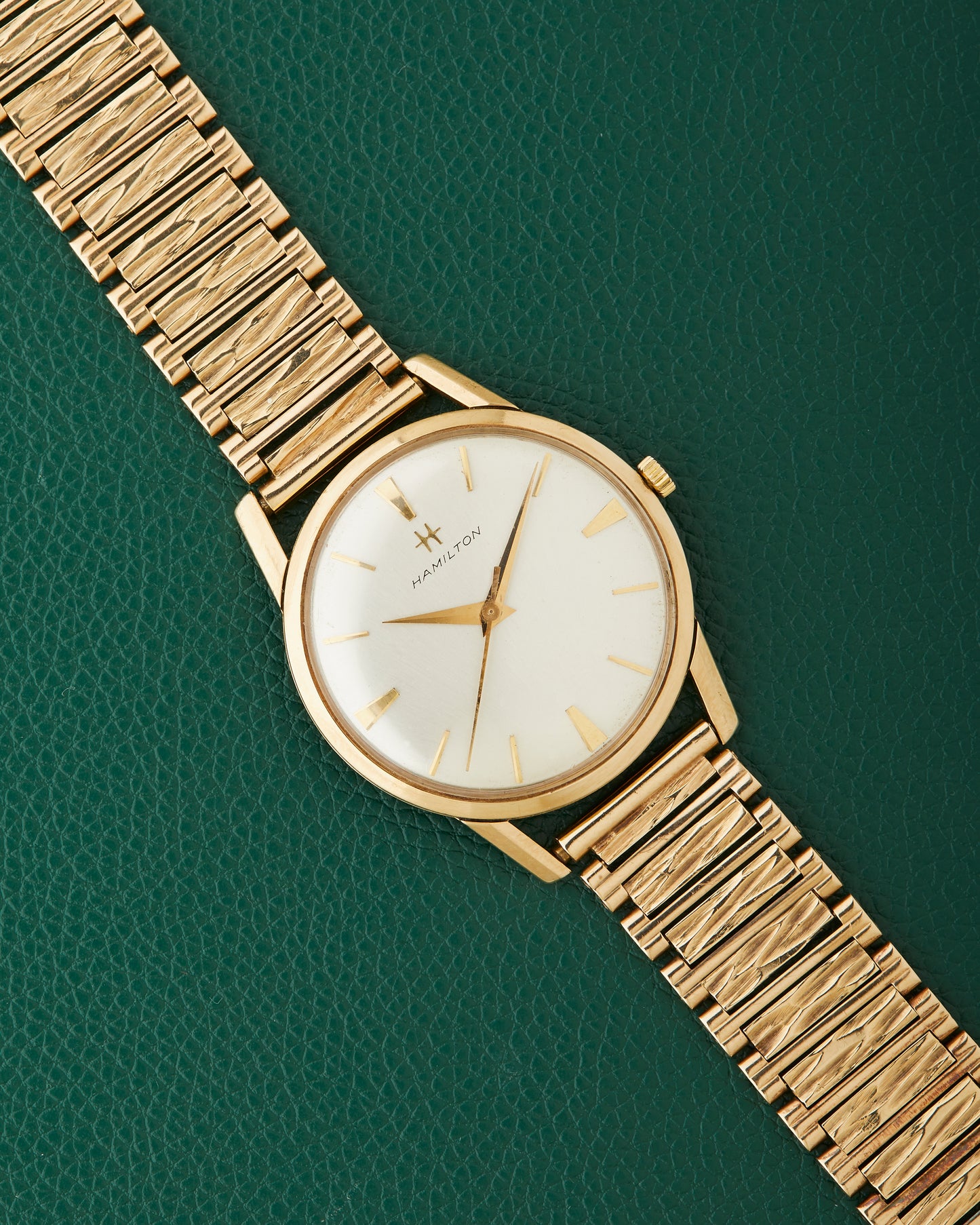 Hamilton 9k Yellow Gold Vintage Dress Watch 9k Bark Bracelet