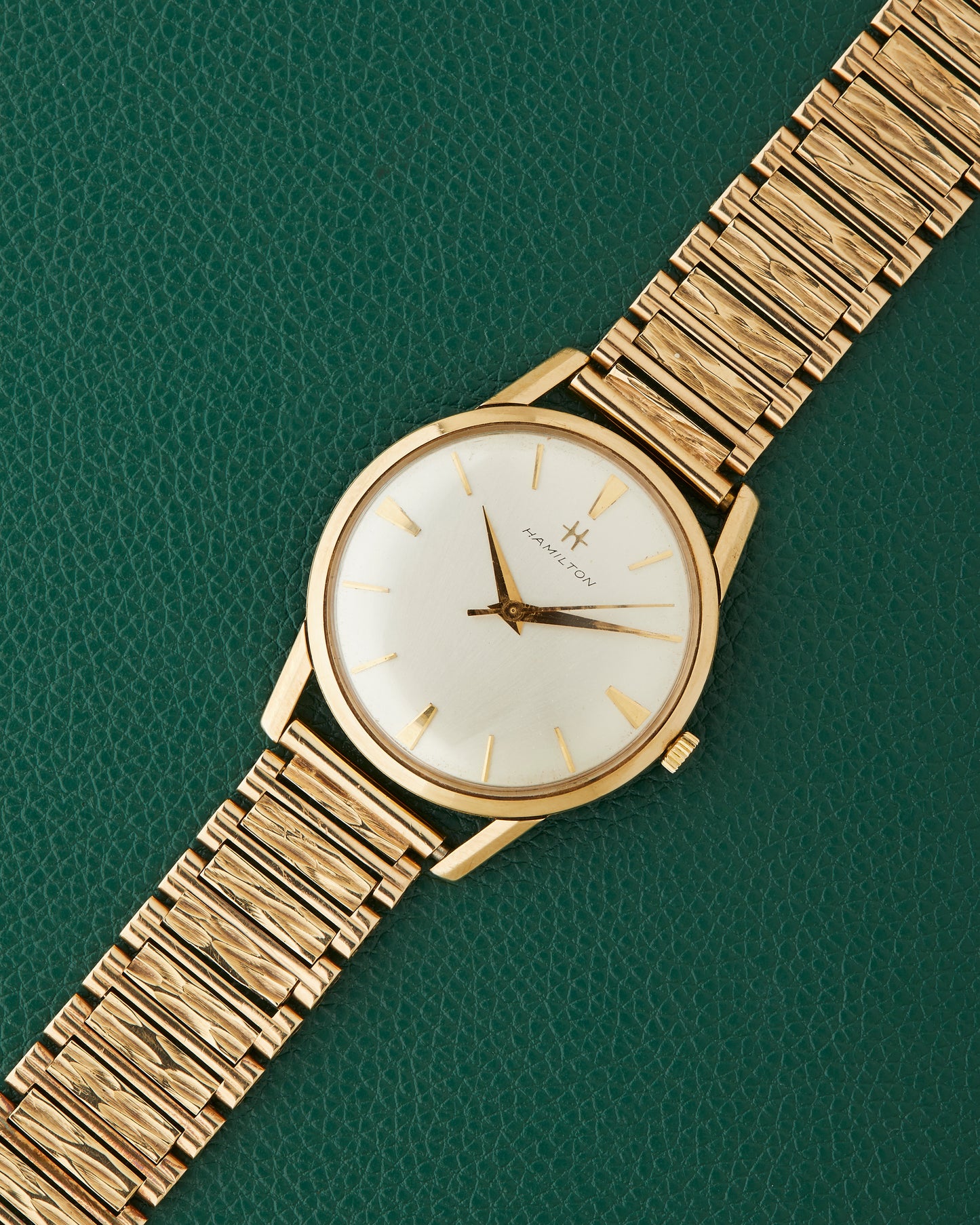 Hamilton 9k Yellow Gold Vintage Dress Watch 9k Bark Bracelet