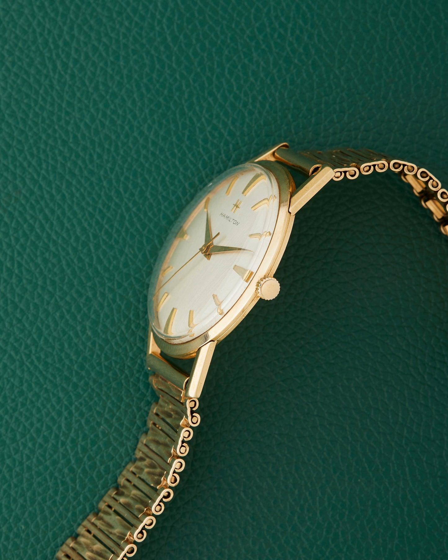 Hamilton 9k Yellow Gold Vintage Dress Watch 9k Bark Bracelet