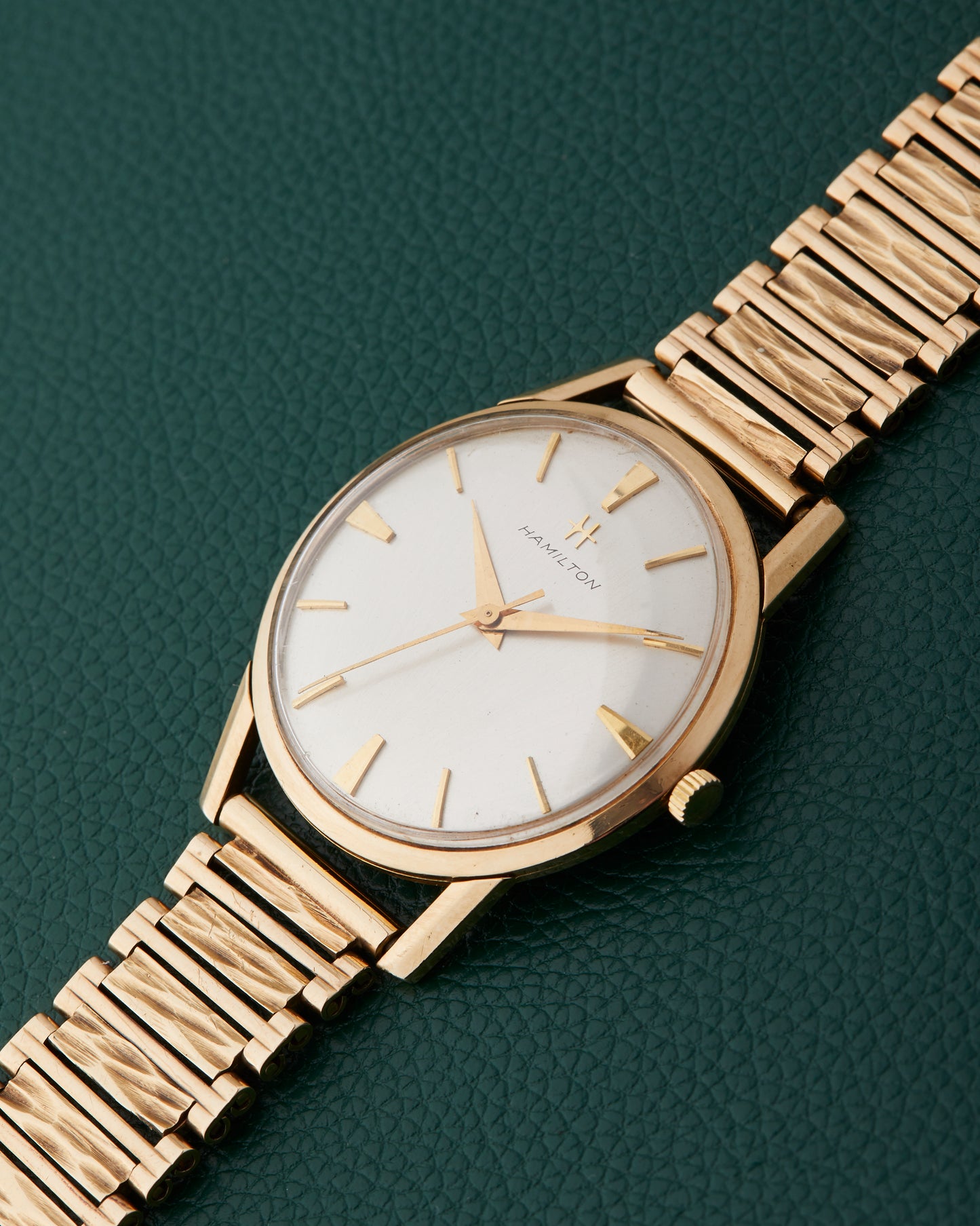 Hamilton 9k Yellow Gold Vintage Dress Watch 9k Bark Bracelet