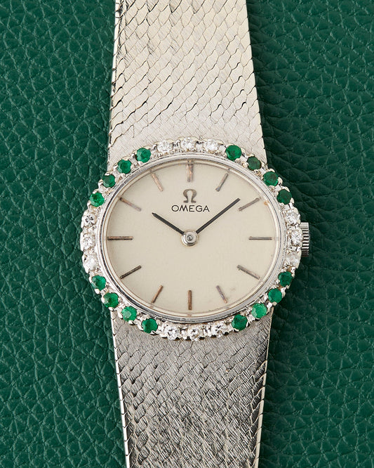Omega Ref. 171BCF27P White Gold 18k Diamonds & Emeralds Cocktail Watch