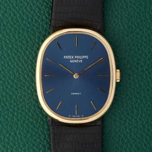 Patek Philippe Ref.3848 Ellipse Asprey Dual Signed 18k Blue Sunburst Dial