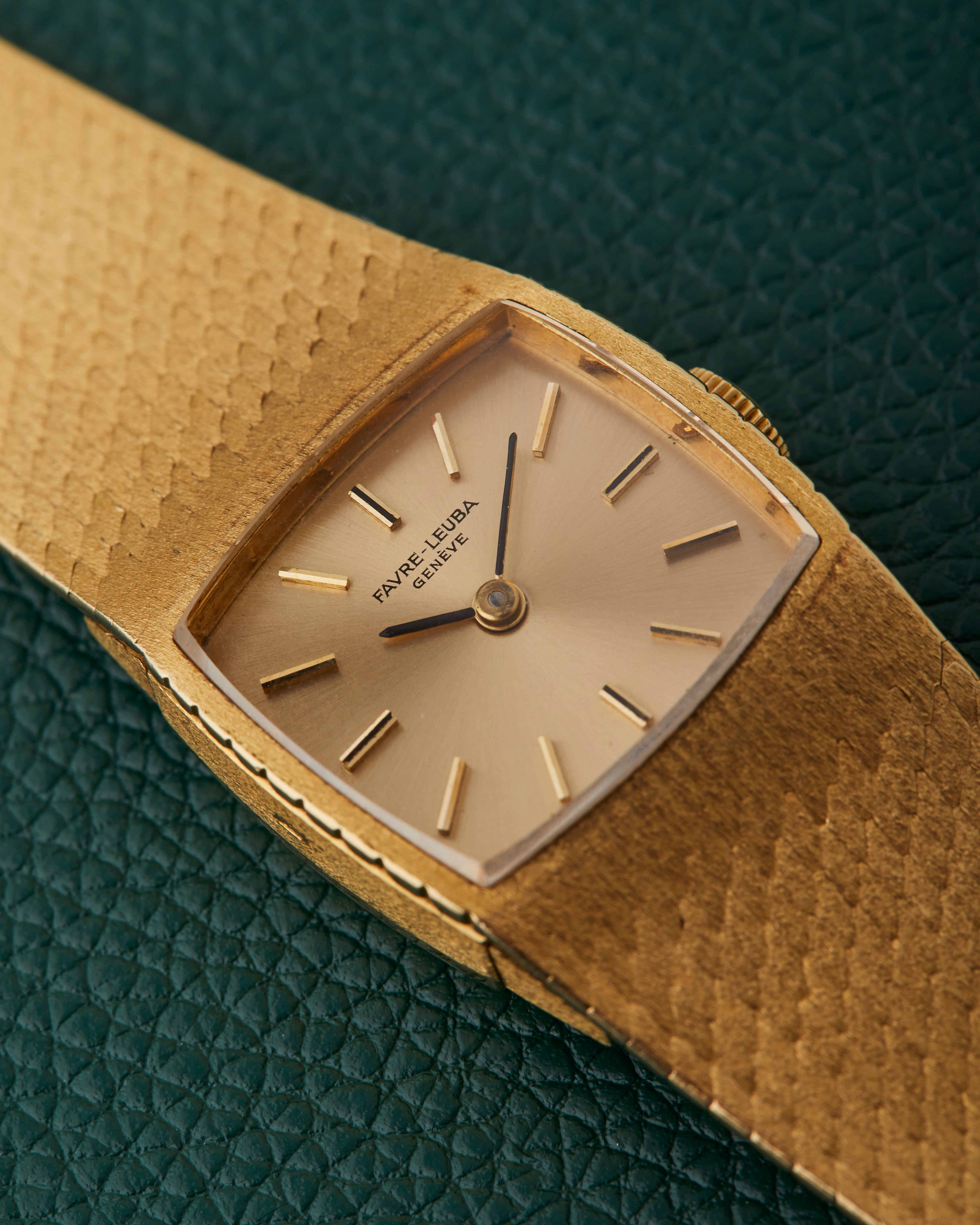 Favre-Leuba 18k Yellow Gold Integrated Bracelet Watch With Box